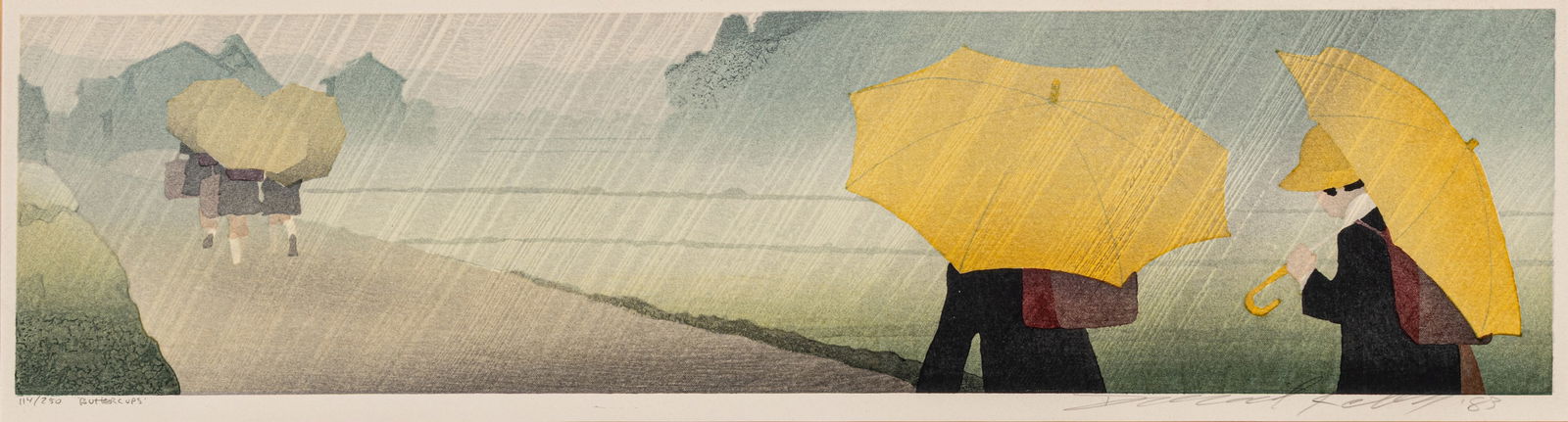 Daniel Kelly (American, B. 1947) Woodblock Print on Paper 1983, 'Buttercups', H 6.9" W 27.8" Frame (1 of 8)