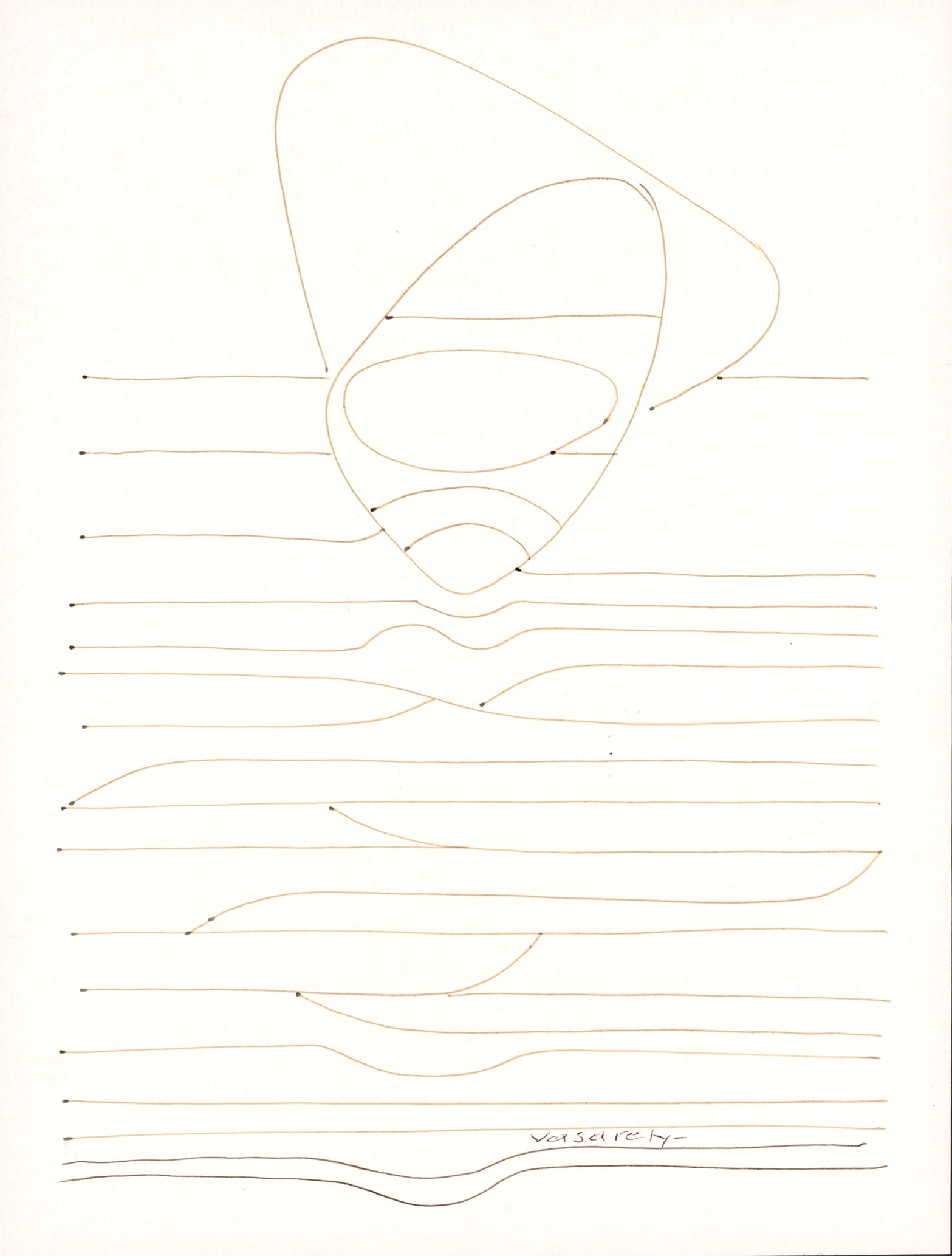 Victor Vasarely (French/Hungarian, 1906-1997) Pen And Ink Drawing 1948, 'Untitled (Belle-Isle (1 of 5)