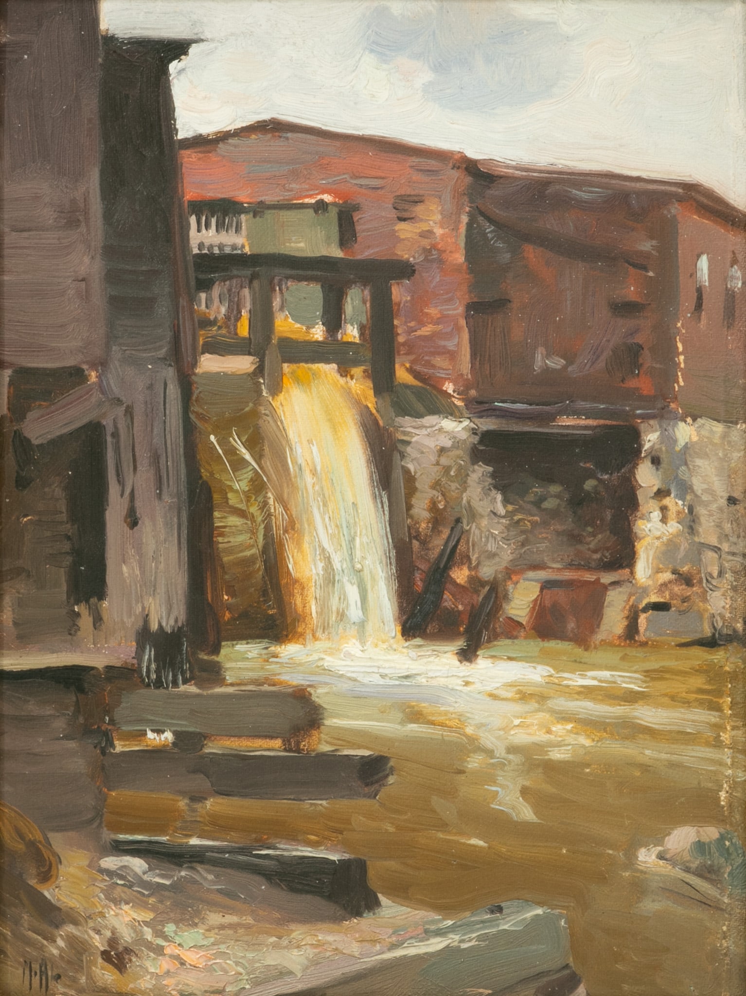 Mathias Alten (American, 1871-1938) Oil on Canvas 1913, 'River Dam', H 11.75" W 9" (1 of 4)