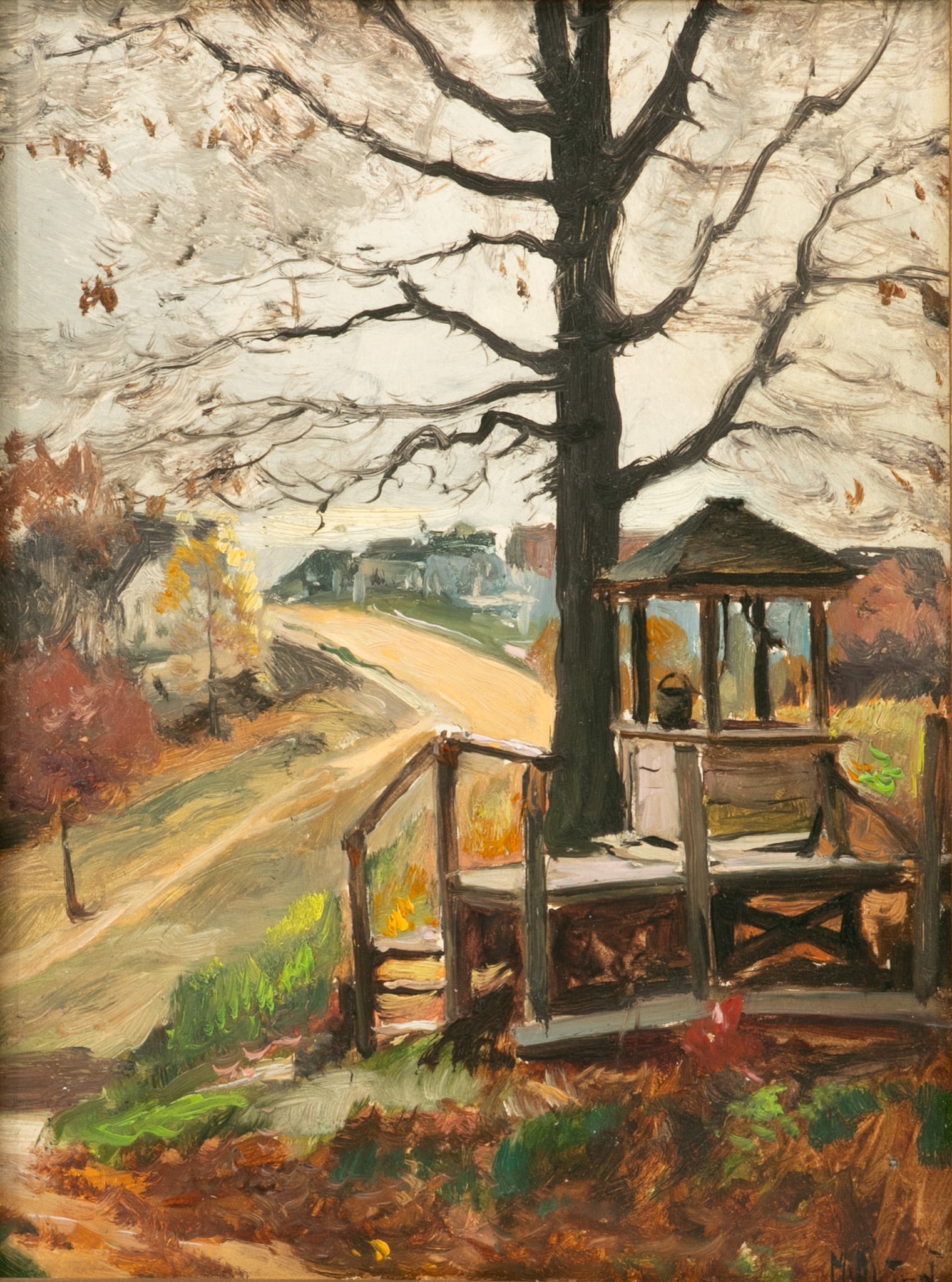 Mathias Alten (American, 1871-1938) Oil on Artist Board 1913-1915, 'Old Well', H 12" W 9" Frame (1 of 5)