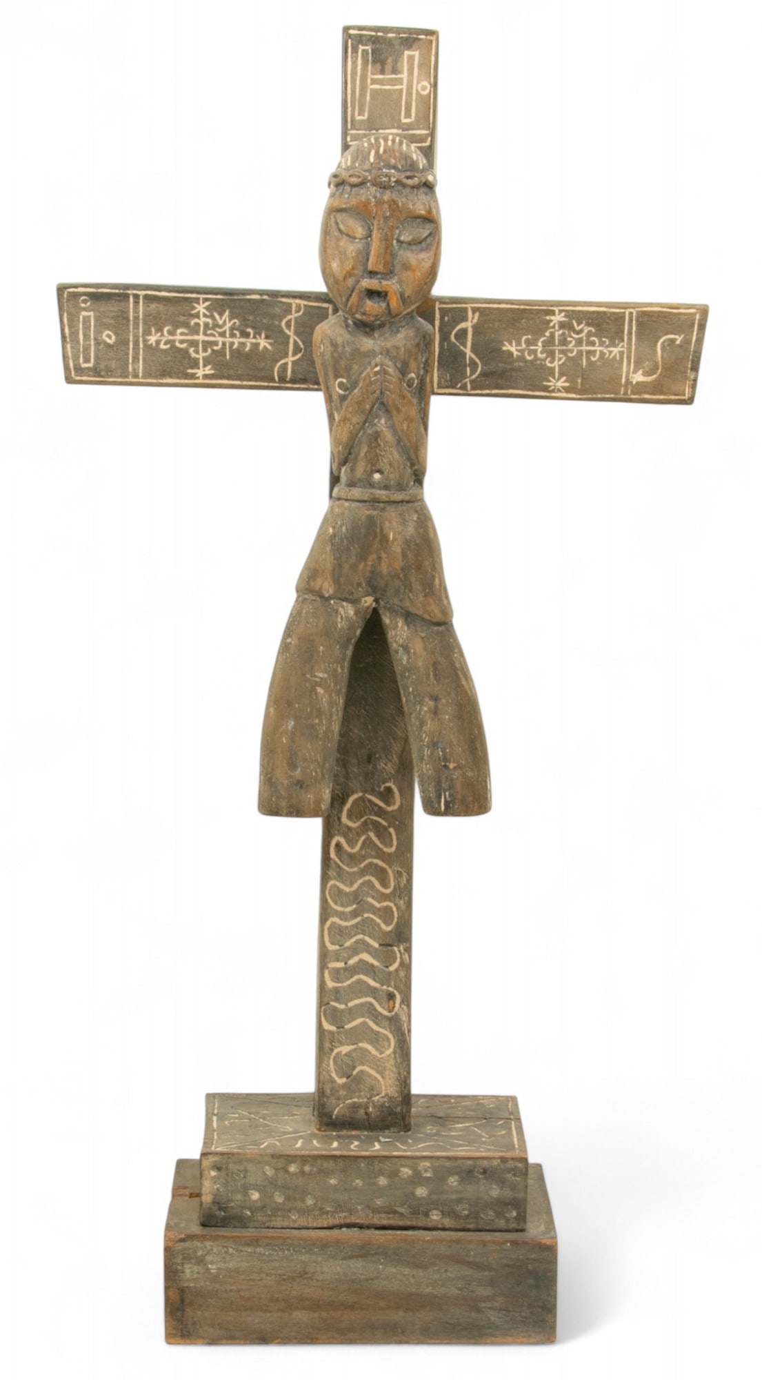 Tahitian, Society Islands, Carved Wood Crucifix, Ca. 1890, H 41" W 20" Depth 8" (1 of 4)