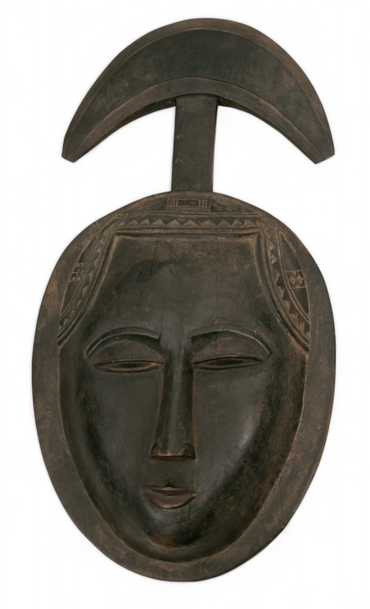 Baule (Cote D'Ivoire) Carved Wood Portrait Mask (Mblo) H 14.25" W 7.5" Depth 2.75" (1 of 4)