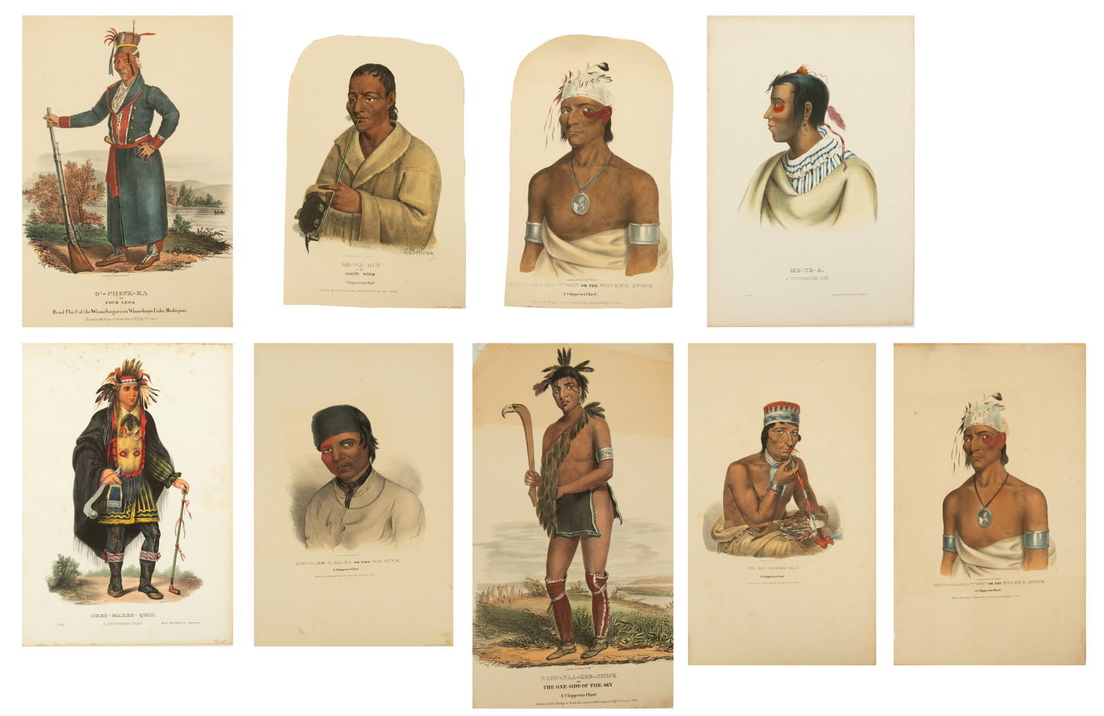 Collection of Nine Hand Colored Lithographs on Paper, 19th C., North American Indians 9 PCS (1 of 11)