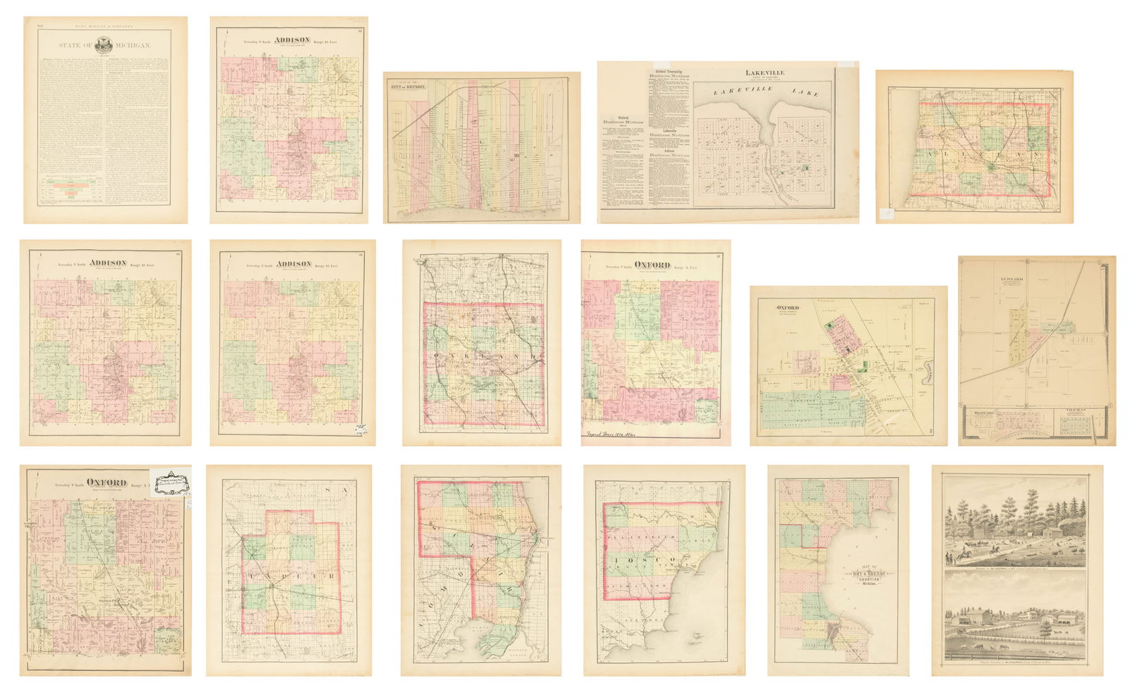 Collection of Michigan County Maps, Ca. Late 19th C., 15+ Pcs. (1 of 18)
