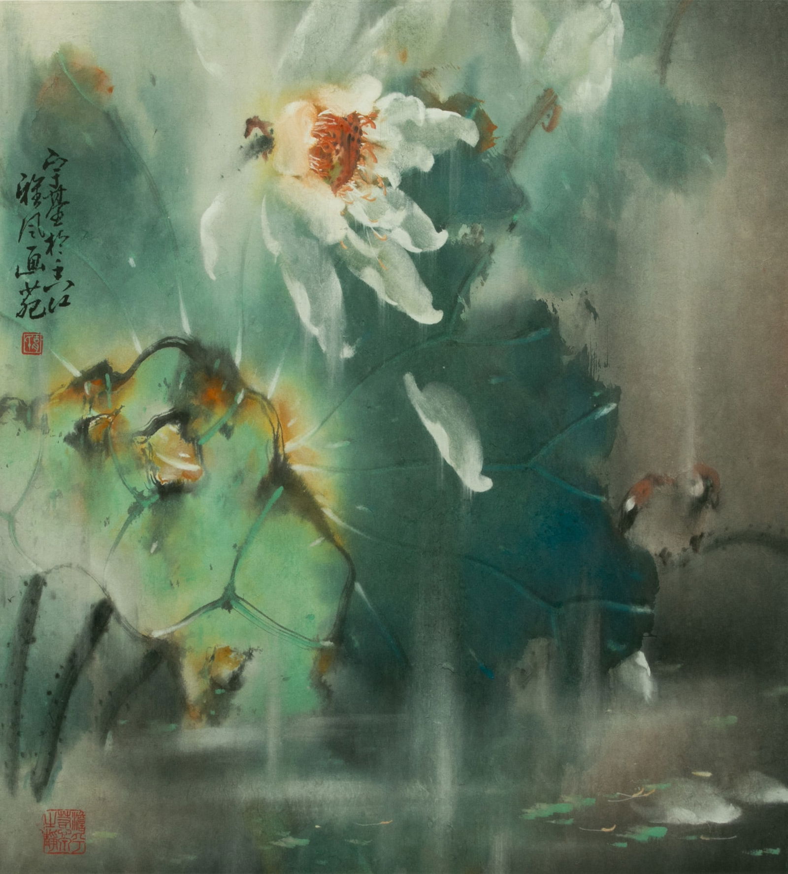 Henry Wo Yue-Kee (Chinese-American, B. 1927) Ink And Watercolor on Paper, Ca. 1973, 'Lotus Pond', H (1 of 5)