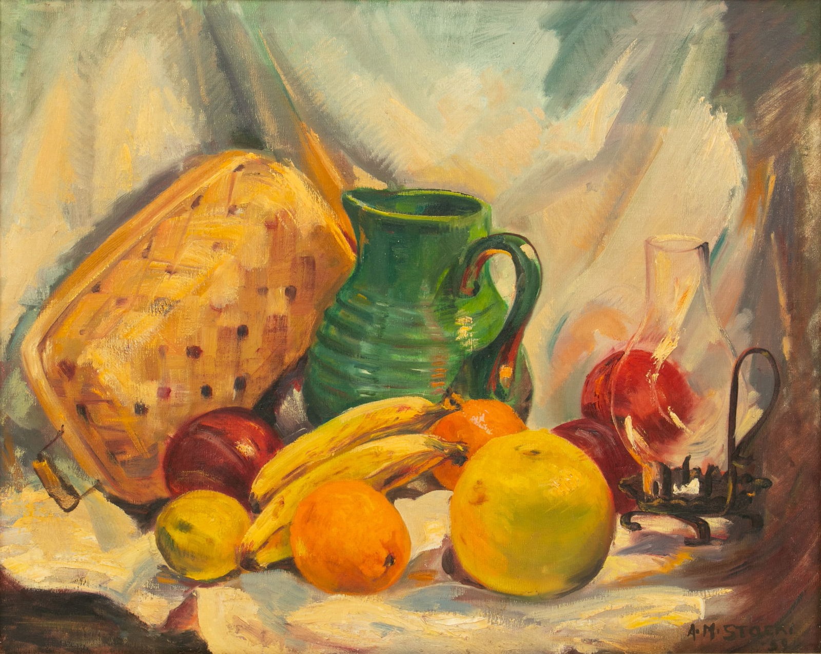 Alfred Michael Stocki (American/Michigan, 1906-1988) 1959, 'Still Life of Fruit, Pitcher, And (1 of 4)