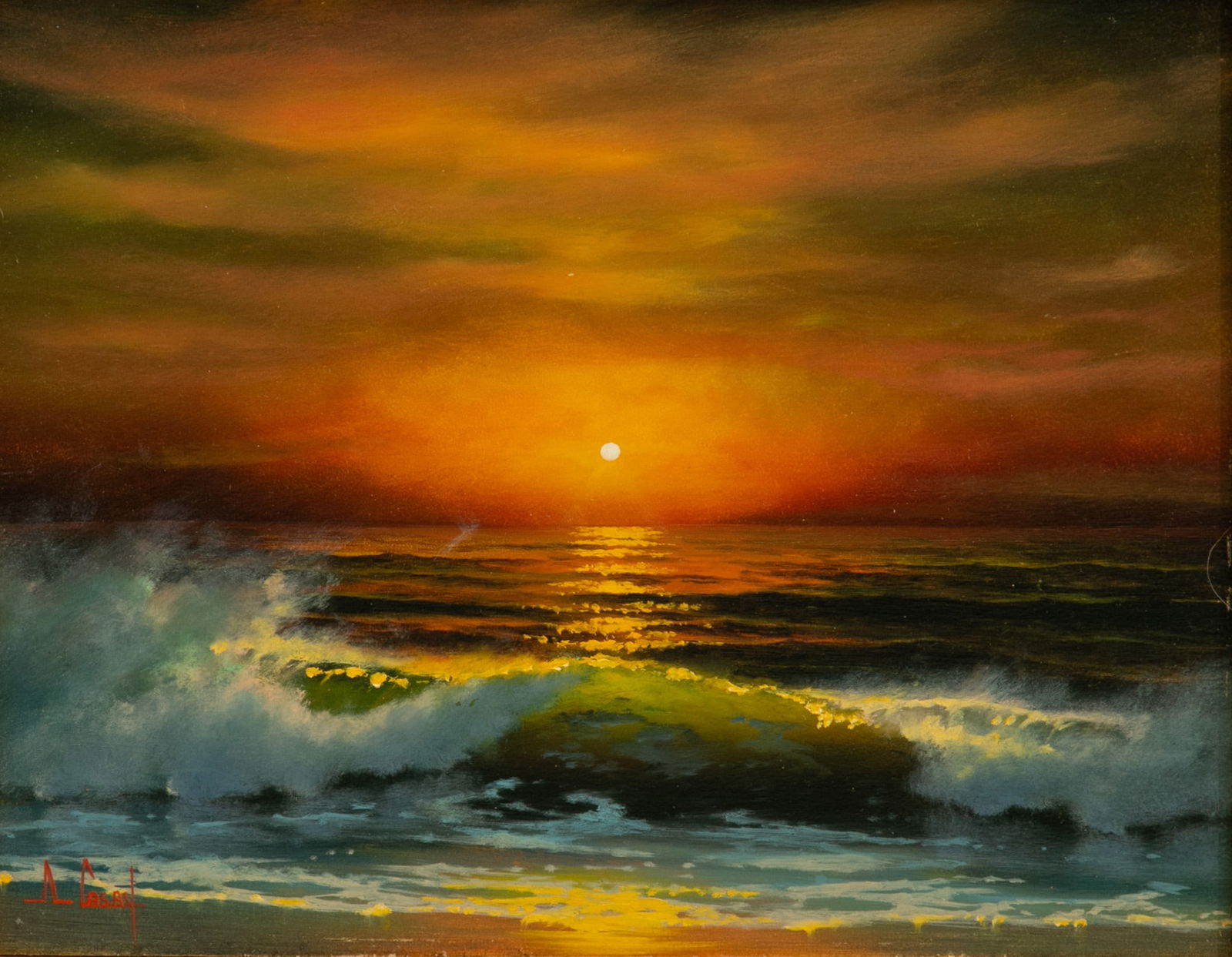 Anthony Casay (Spanish/American, 1942-2010) Oil on Board 20th C., 'Hawaiian Sunset', H 8" W 10" (1 of 4)