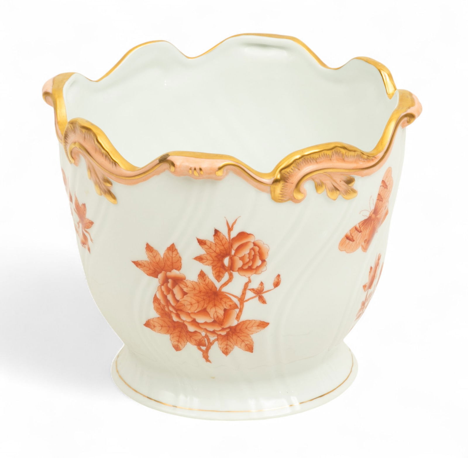 Herend (Hungary) Hand Painted Porcelain Chinese Orange Bouquet Cache Pot H 9" Dia. 7.5" (1 of 6)