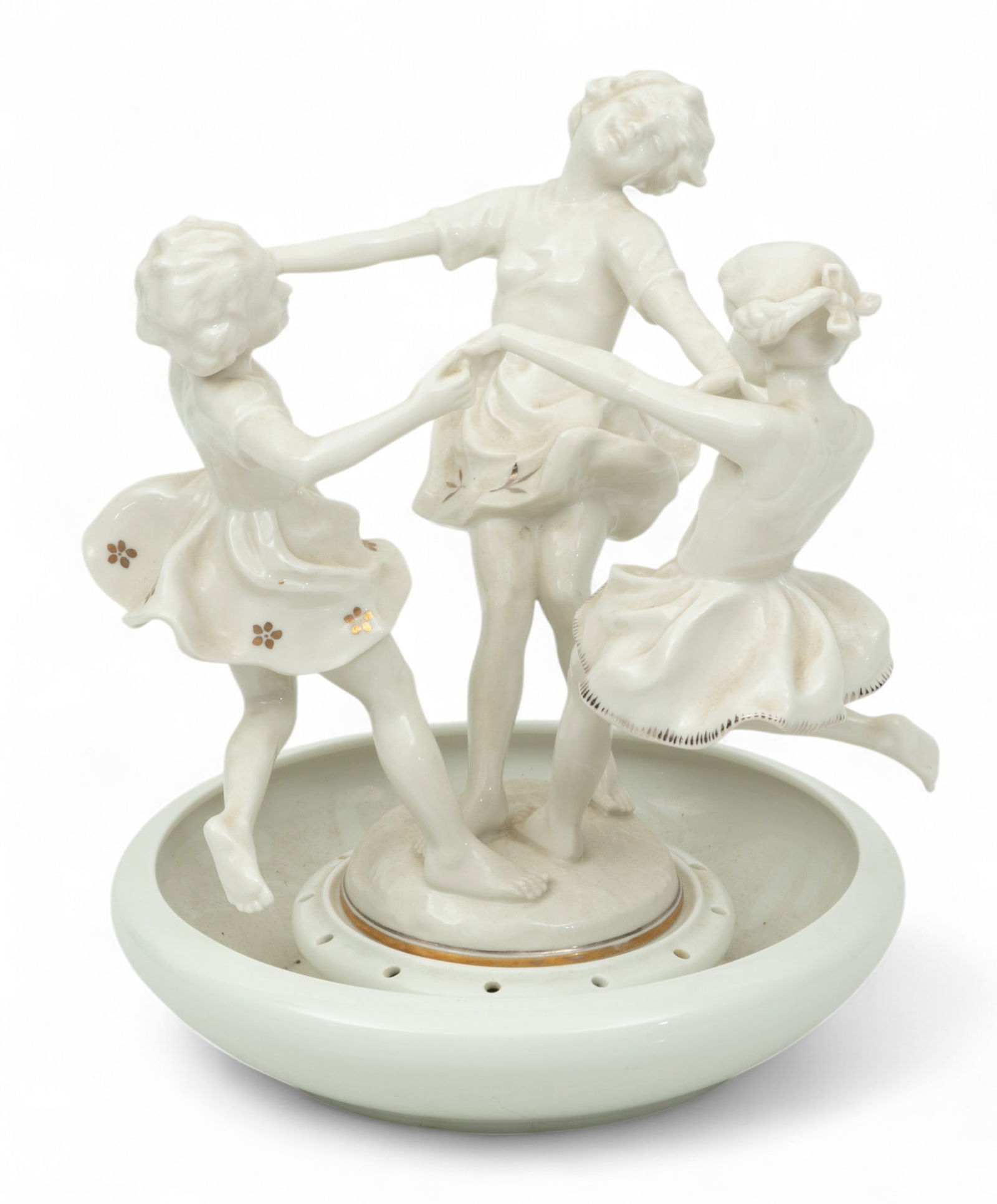 Hutschenreuther Selb (Germany) Porcelain Dancing Nymphs Flower Arranger Dia. 8.5" (1 of 8)