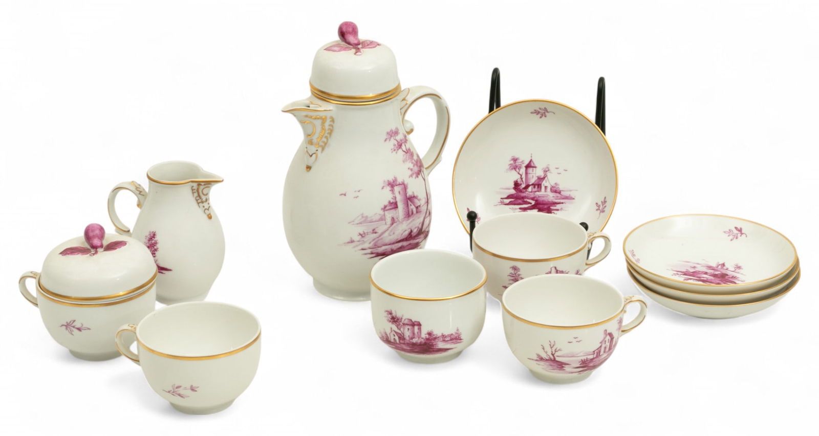 Hochst Porcelain (German) 'Eleven Piece Tea Set, Puce Color Scenes', 11 PCS (1 of 8)
