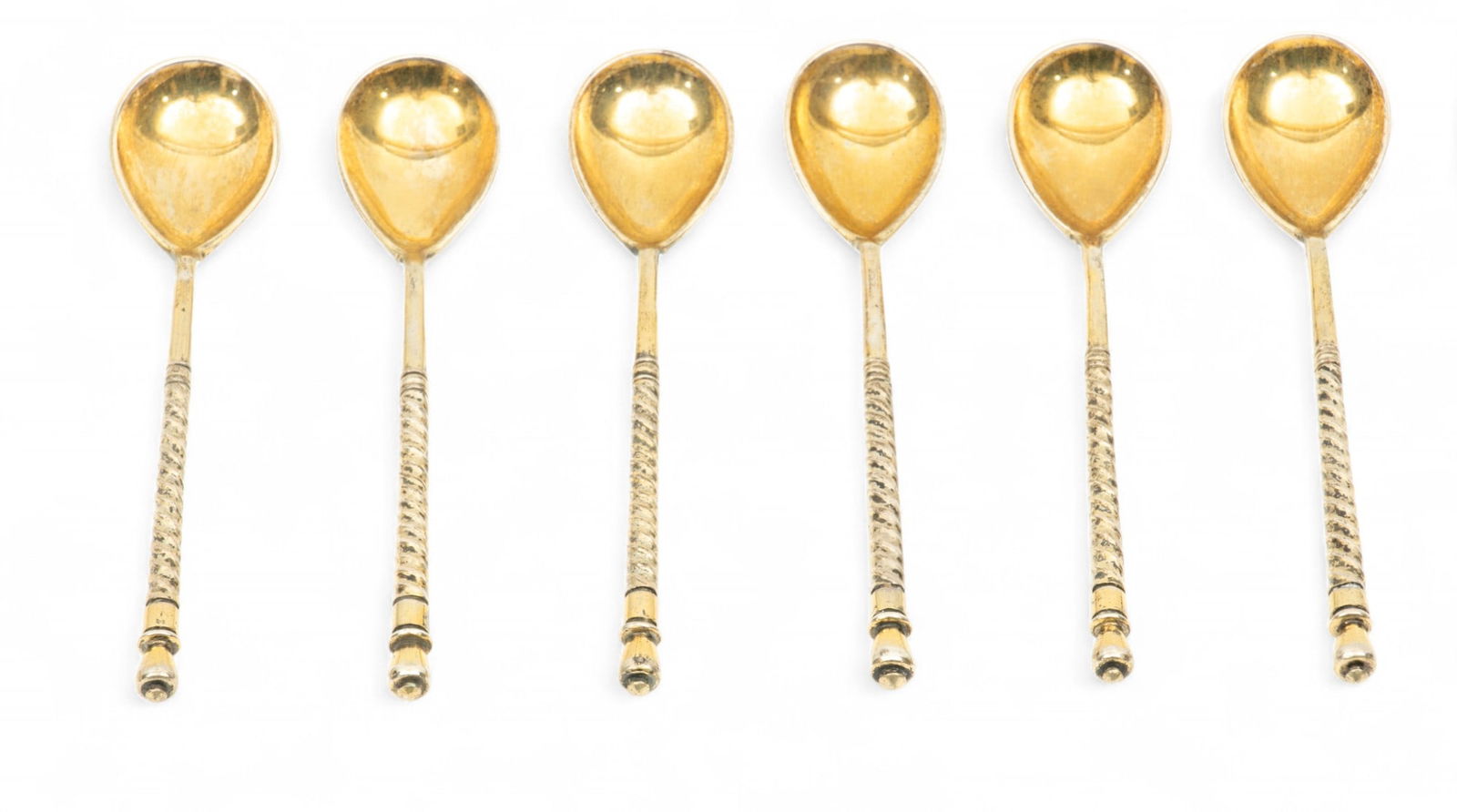 Russian Gold Wash And Niello 875 Silver Souvenir Spoons, 1873, L 5" 4 t oz 6 PCS (1 of 4)