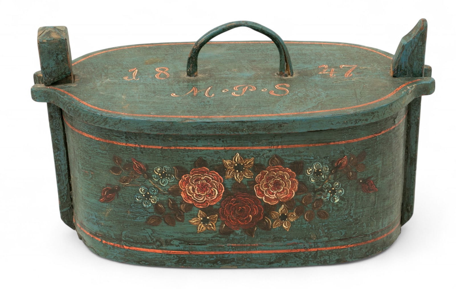 Norwegian Folk Art Patinated Wood Keepsake Box 19th C., H 8.5" W 15" Depth 7" 2 PCS (1 of 5)