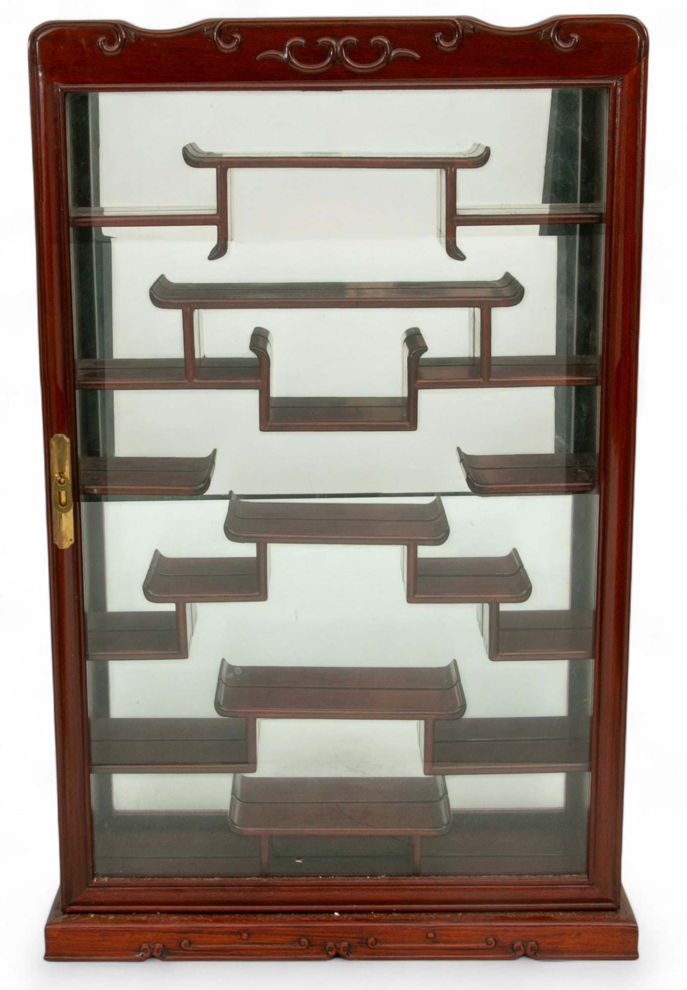 Chinese Rosewood Curio Wall Hanging Cabinet, Mirror Back H 33" W 21" Depth 4.5" (1 of 4)