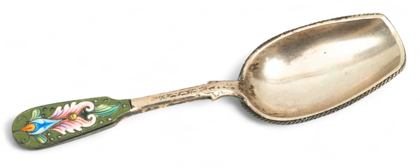 Russian Silver And Enamel Sugar Scoop, Ca. 1900, L 4.25" (1 of 3)