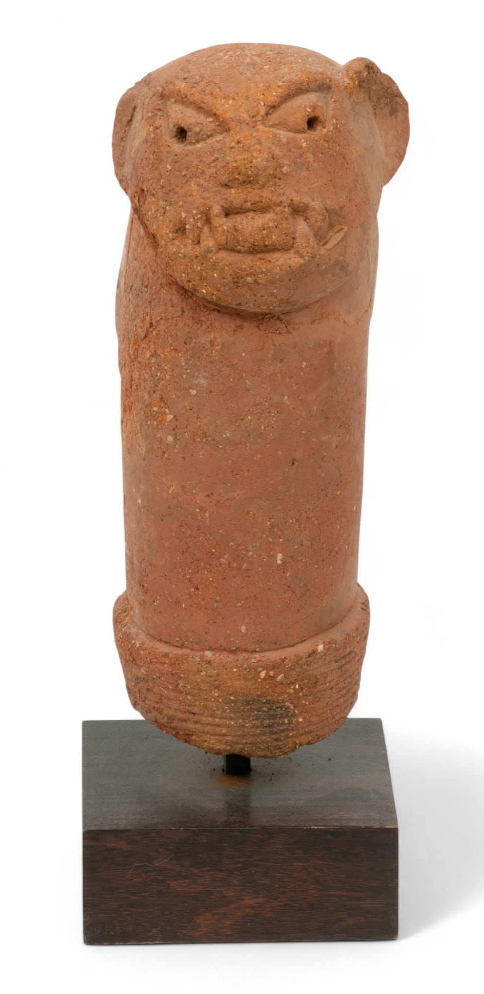 Nigeria, Nok Style Terra Cotta Grotesque Figure 2 PCS: Nigeria, Nok Style Terra Cotta Grotesque Figure 2 PCS Appears to be solid earthenware, not hollow. Presented on a wooden base. Overall height 13.25". Provenance: Property from a Bloomfield Townsh