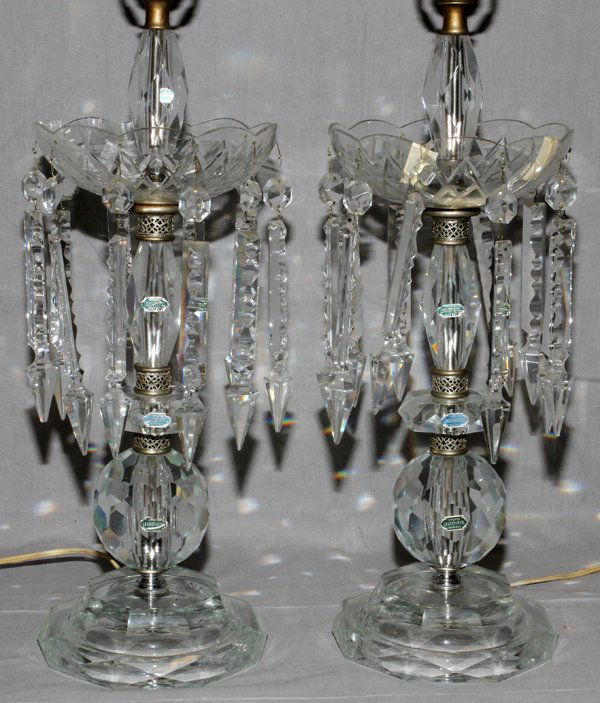 CUT CRYSTAL & PRISM TABLE LAMPS, H 36", W 7"