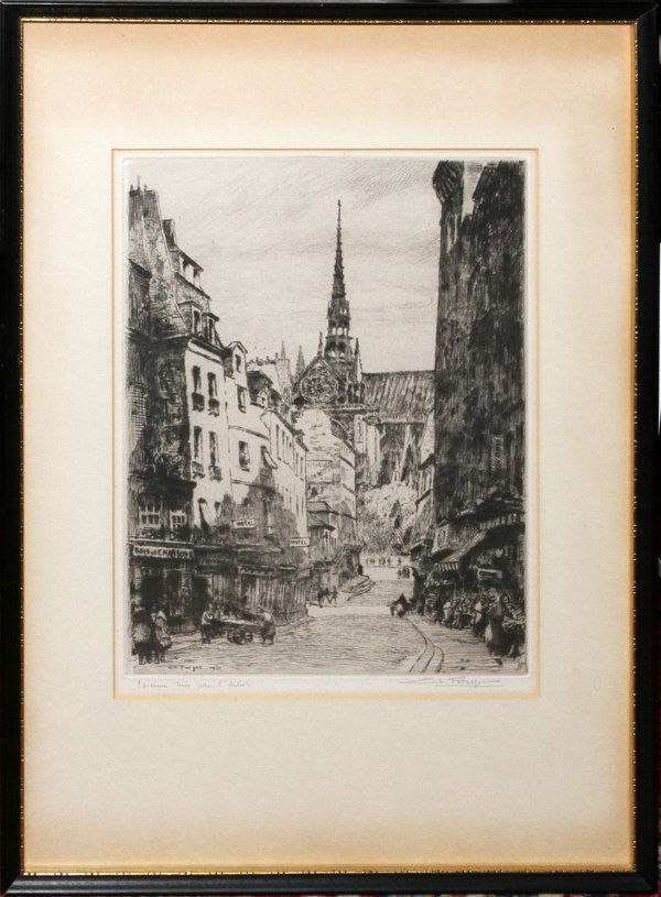 CHARLES ETCHING 1951 FRENCH STREET SCENE