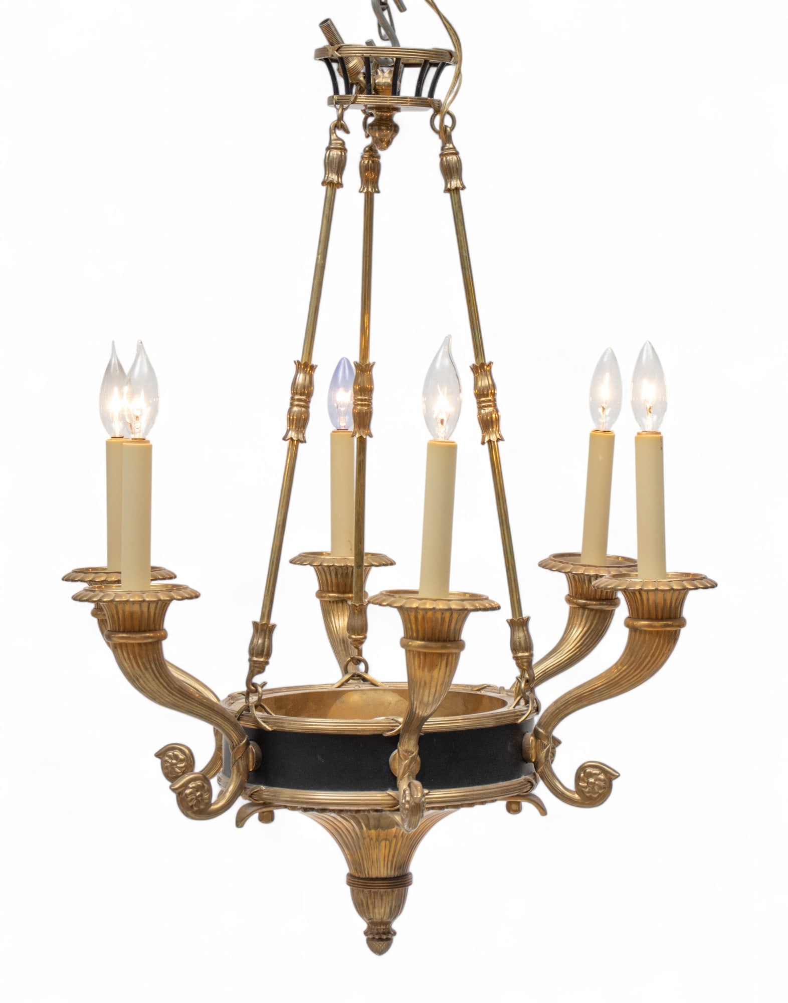 French Empire Style Bronze Seven Light Chandelier 20th Century, H 32" Dia. 24" (1 of 7)