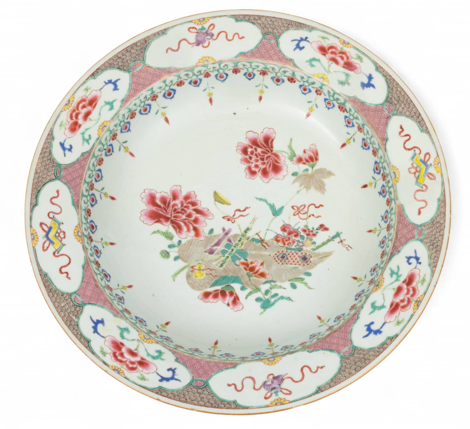 Chinese Famille Rose Porcelain Basin, Ca. 1760, H 2.5\" Dia. 15.5\"