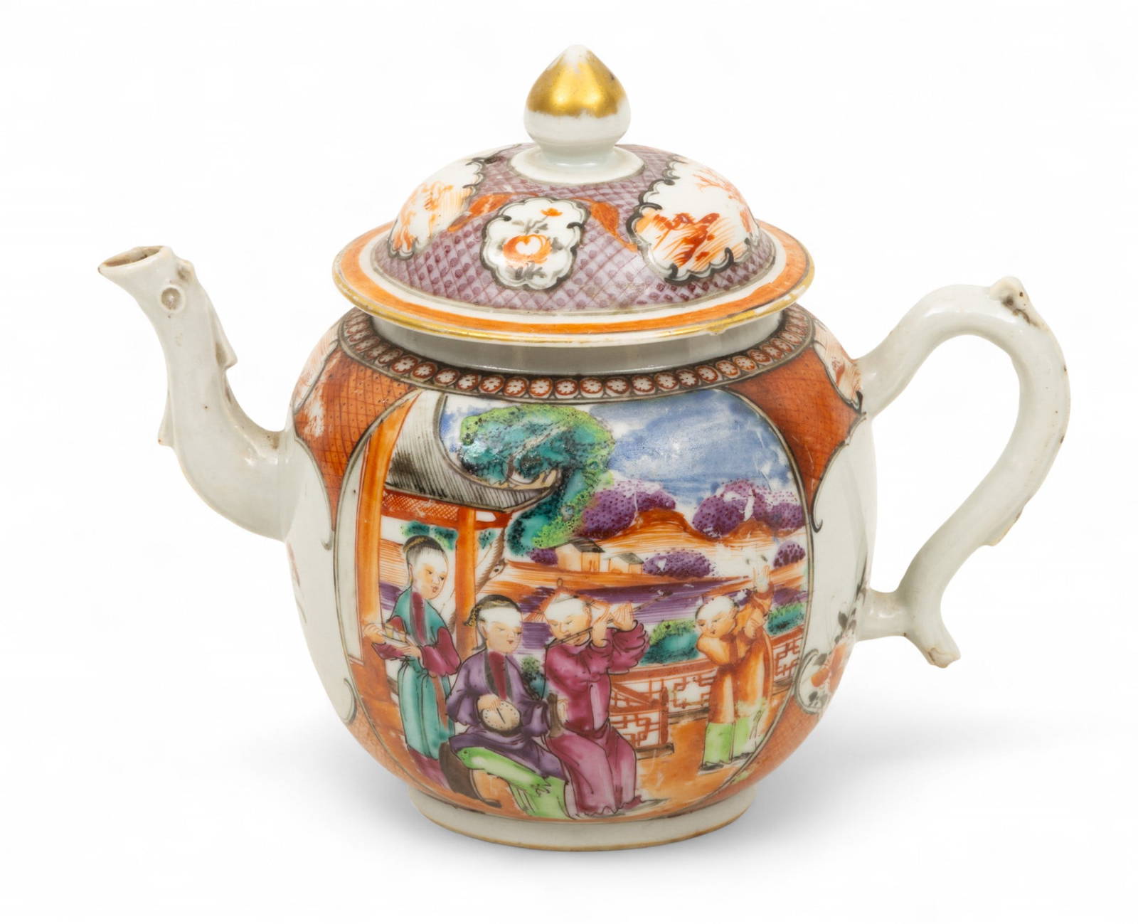 Chinese Export Famille Rose 'Rockefeller' Pattern Porcelain Teapot, Ca. Late 18th/early 19th C., H