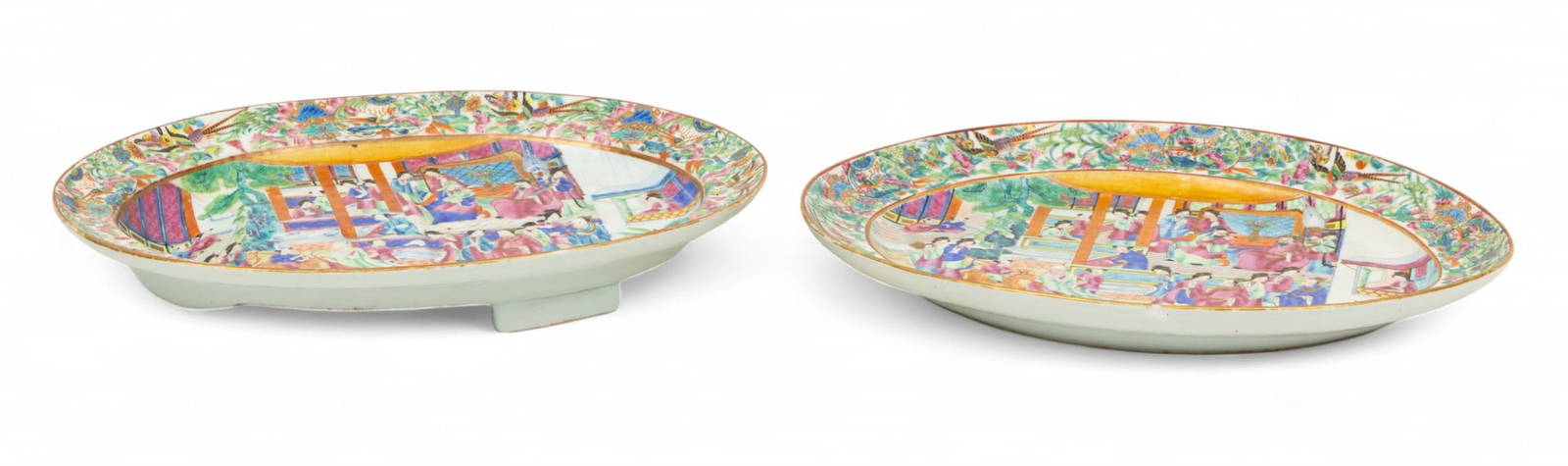 Cantonese Famille Rose Mandarin Porcelain Deep Well And Tree Platter And Matching Platter 19th C., H