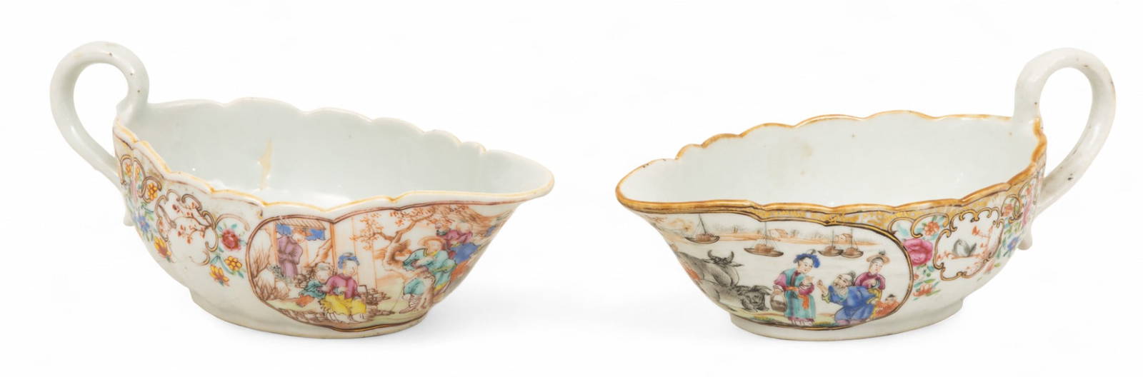 Chinese Export Famille Rose Creamers, 19th C., H 3\" W 4\" L 7.75\" 2 PCS