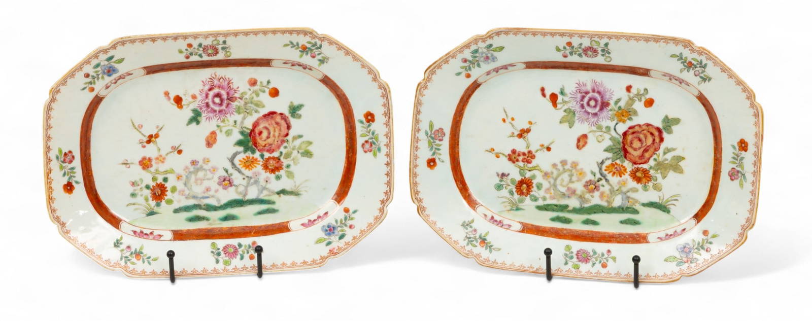 Chinese Export Famille Rose Porcelain Serving Dishes, Ca. 19th C., W 8.25\" L 11.5\" 2 PCS