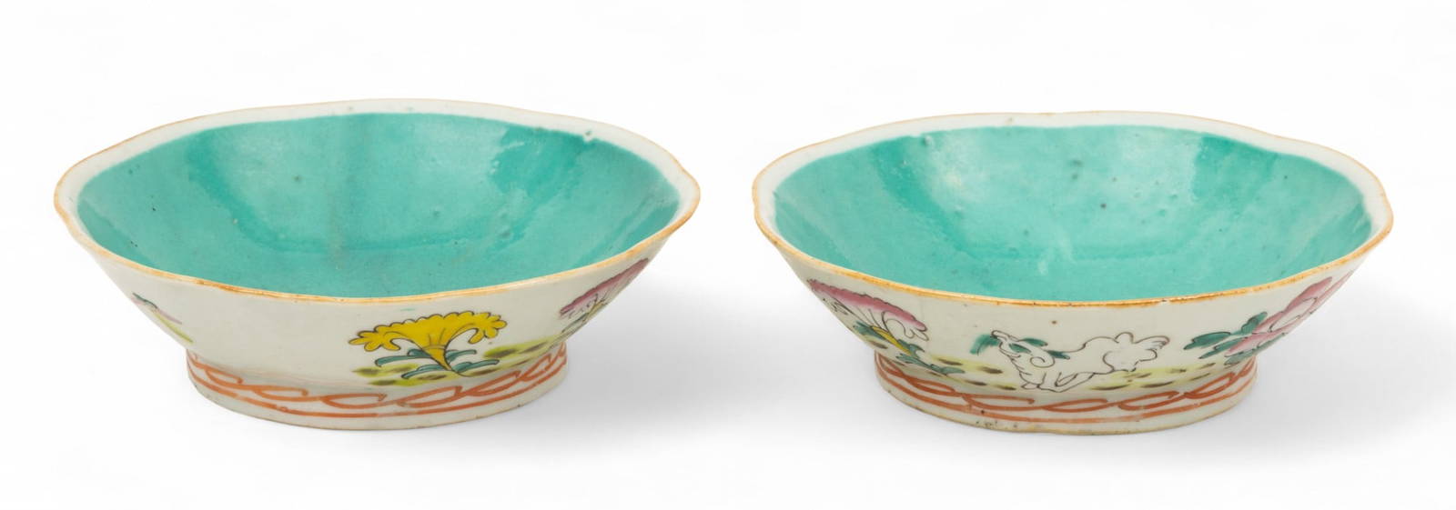 Pair of Chinese Export Famille Rose Porcelain Bowls, Ca. 1900, H 2\" Dia. 6.5\" 2 PCS