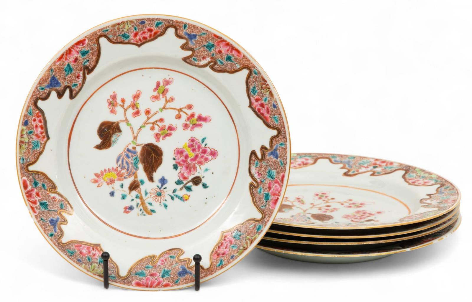 Chinese Famille Rose Porcelain Plates, 19th C., Dia. 9\" 5 PCS