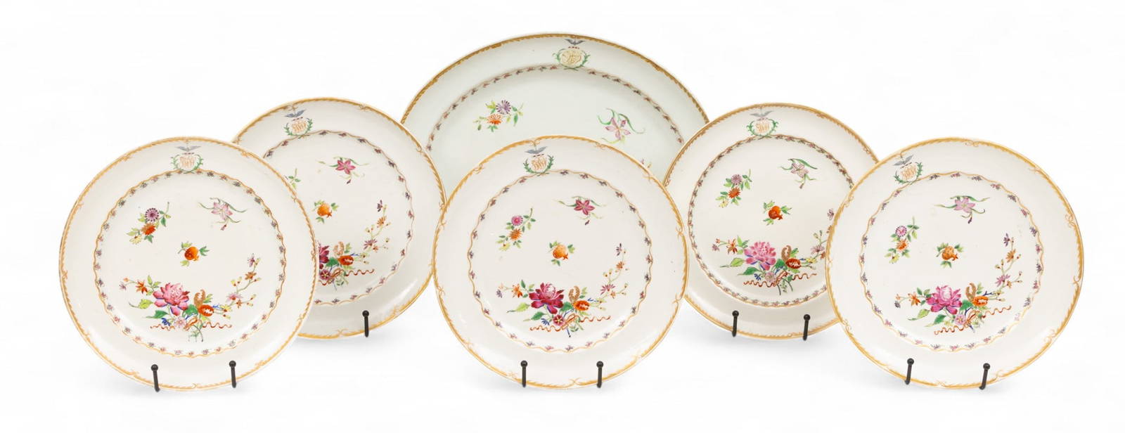Chinese Export Porcelain Platter And 4 Plates 18th C., W 10.5\" L 14\" 5 PCS