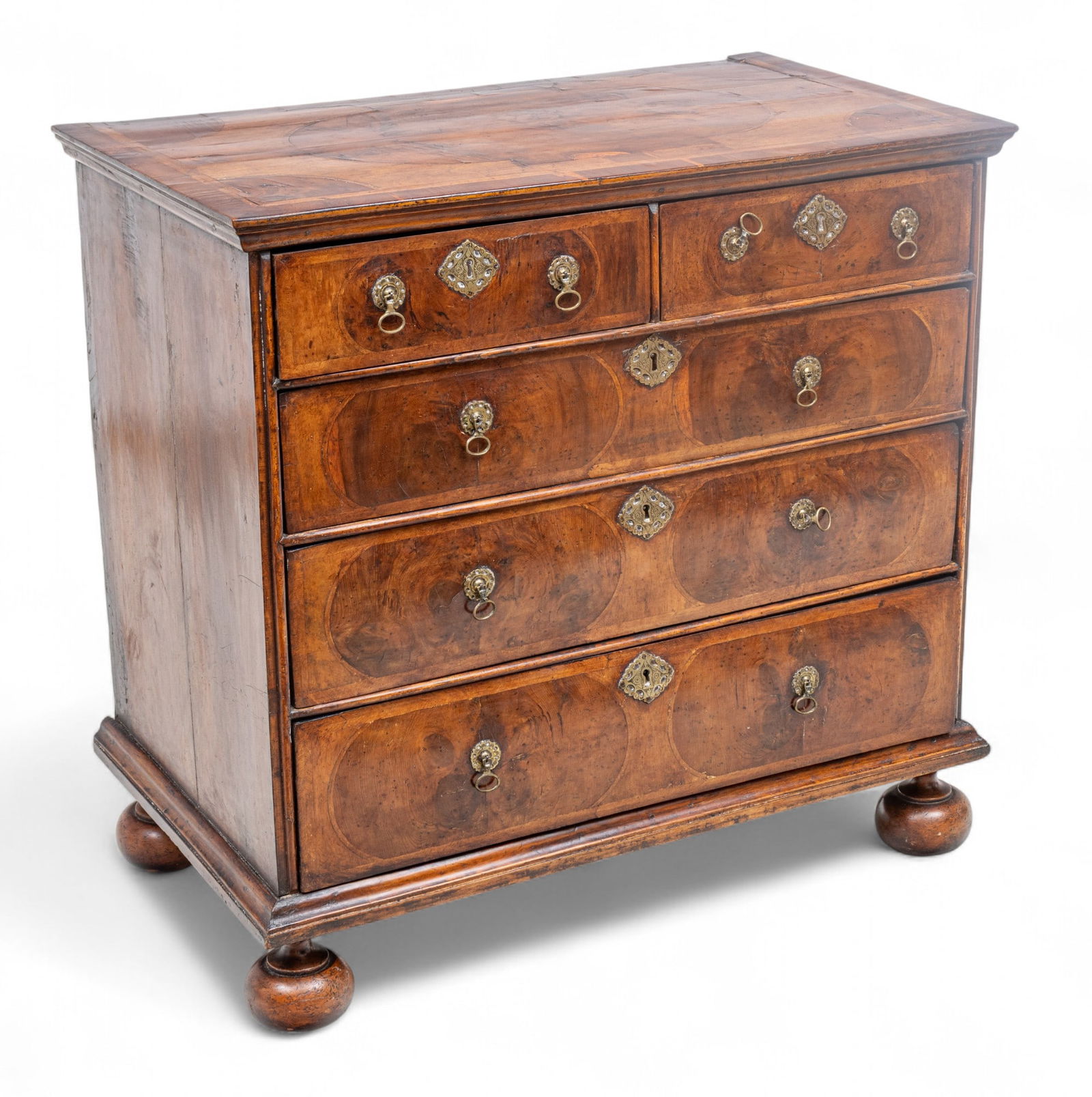 English William And Mary Yew Wood And Walnut Chest of Drawers, Ca. 1690, H 36" L 37.5" Depth 22" (1 of 15)