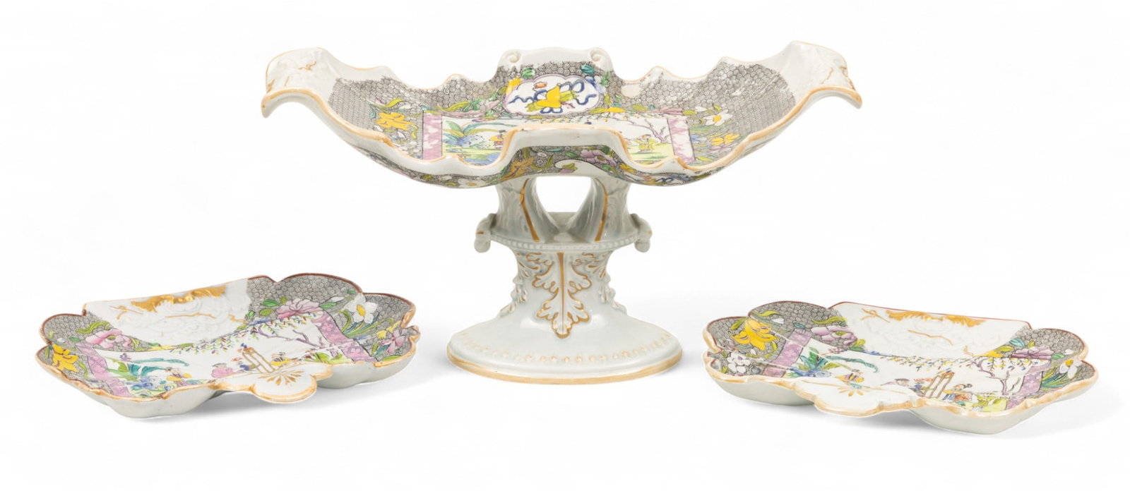 Mason's Patent Ironstone China, 'Chinese Pink Scroll' Compote And Two Serving Dishes, Ca. 1820s, 3 (1 of 7)