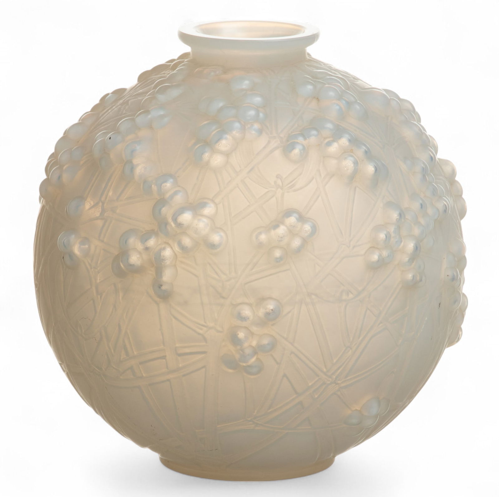 Rene Lalique (French) 'Druide' Frosted Crystal Vase, H 7" Dia. 7" (1 of 8)