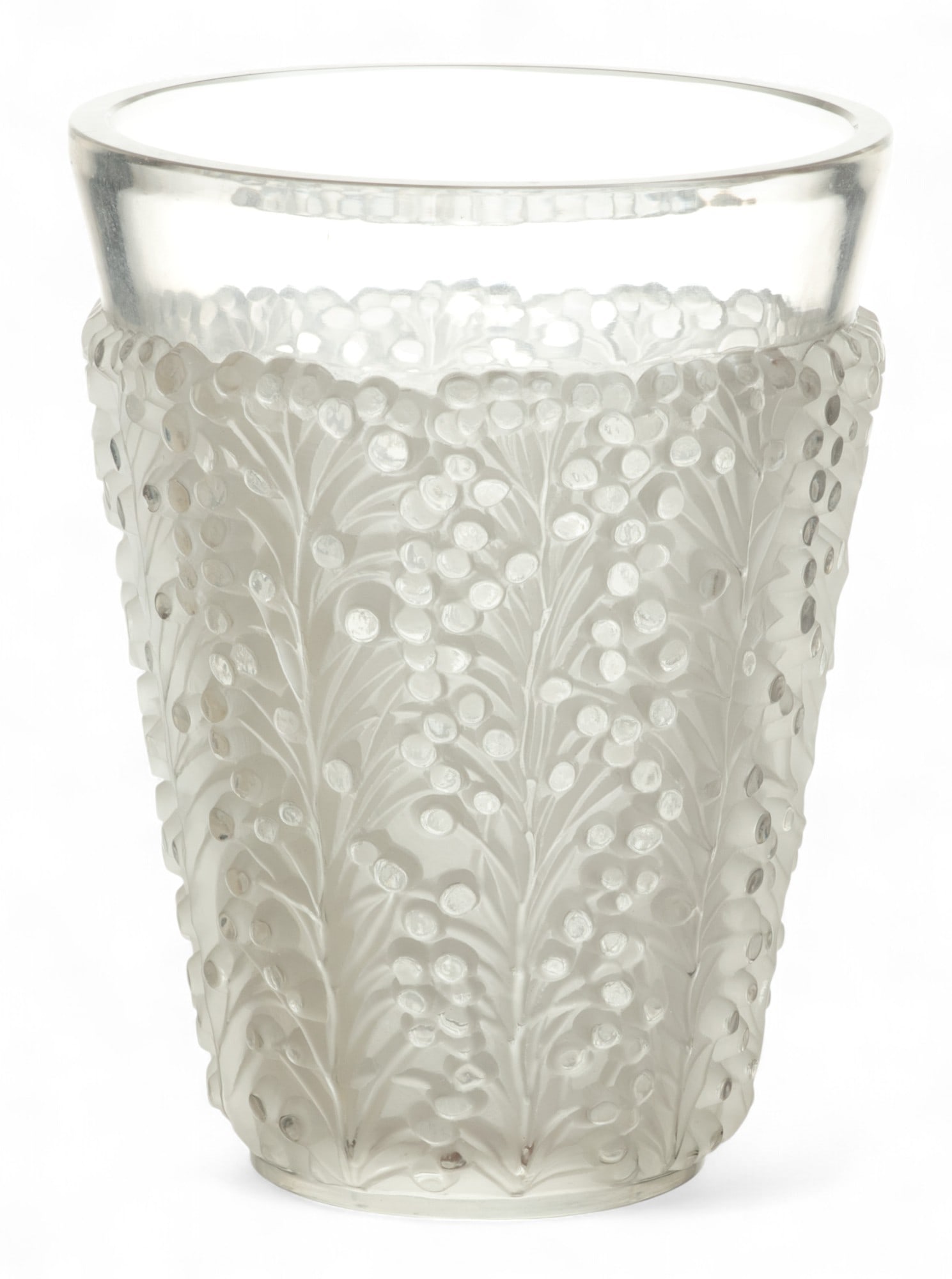 Rene Lalique (French) 'Saint Tropez' Frosted Crystal Vase, H 7.5" Dia. 5.75" (1 of 5)