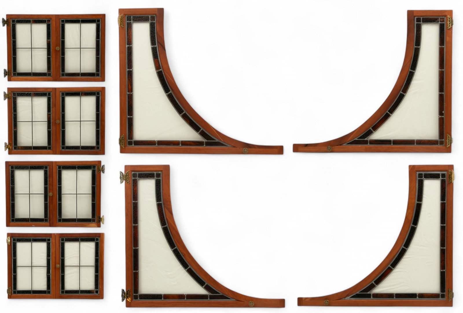 Leaded Glass Set of Windows, 20th Cen., H 36.75" W 33" 12 PCS: Leaded Glass Set of Windows, 20th Cen., H 36.75" W 33" 12 PCS Having four panels that create two arches, along with eight rectangular panels, H. 23.5" W. 17". Dimensions: 12 PCS x H 36.75" W 33"
