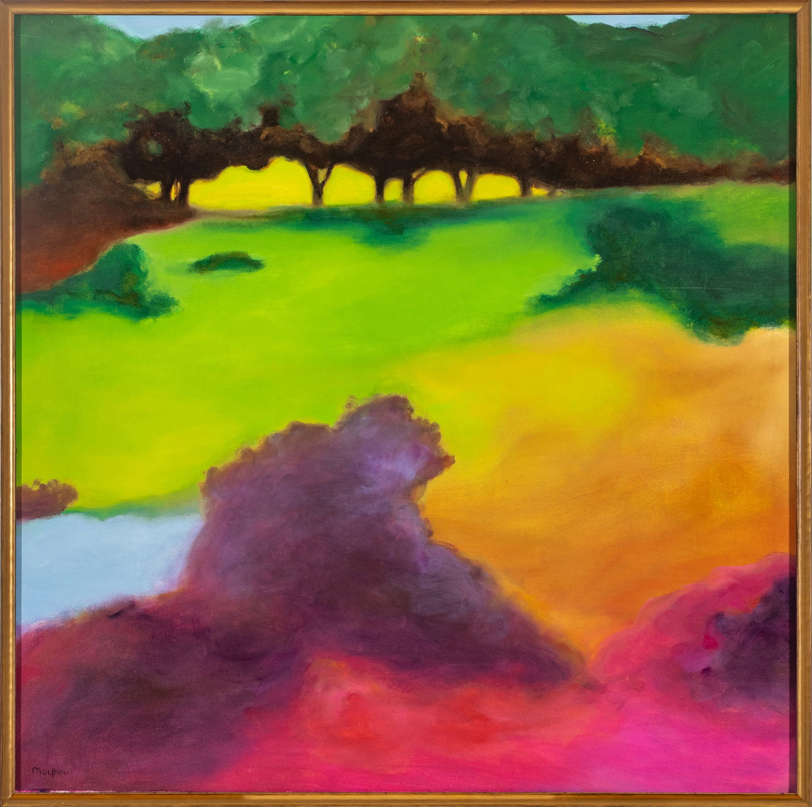 Richard Mayhew (American, 1924-2024) Oil on Canvas 1983-89, 'Untitled', H 39" W 39": Richard Mayhew (American, 1924-2024) Oil on Canvas 1983-89, 'Untitled', H 39" W 39" Signed lower left recto and verso. Provenance: Cinque Gallery, New York, New York (paper label affixed verso); Acqu