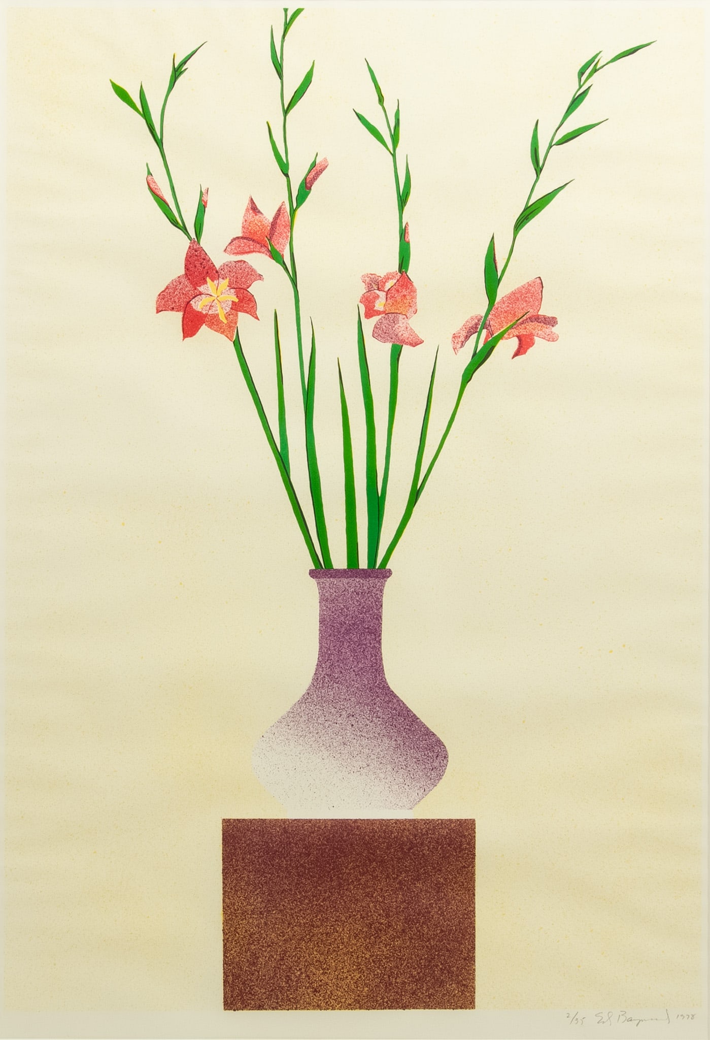 Ed Baynard (American, 1940-2016) Lithograph in Colors on J. Whatman Paper 1998, 'Vase of Flowers', H: Ed Baynard (American, 1940-2016) Lithograph in Colors on J. Whatman Paper 1998, 'Vase of Flowers', H 31.75" W 22.125" Signed in pencil, dated and numbered 2/35 lower right, with the blindstamps o