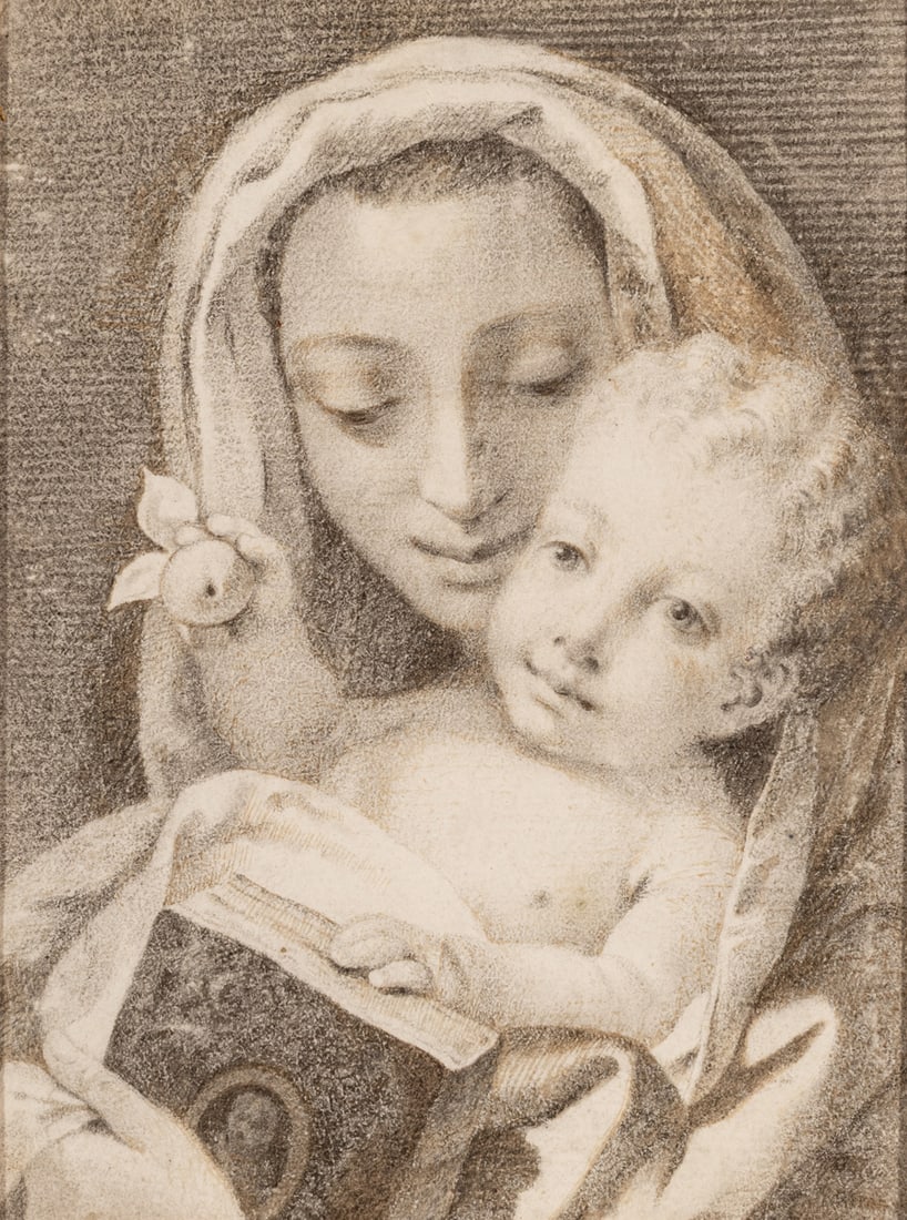 Anton Raphael Mengs (German, 1728-1779) Drawing on Hand Made Laid Paper 'Madonna And Child', H 6.5": Anton Raphael Mengs (German, 1728-1779) Drawing on Hand Made Laid Paper 'Madonna And Child', H 6.5" W 4.9" Signed lower right. Inscribed verso Provenance: Purchased 4/21/1966 Hauswedell, Hambur