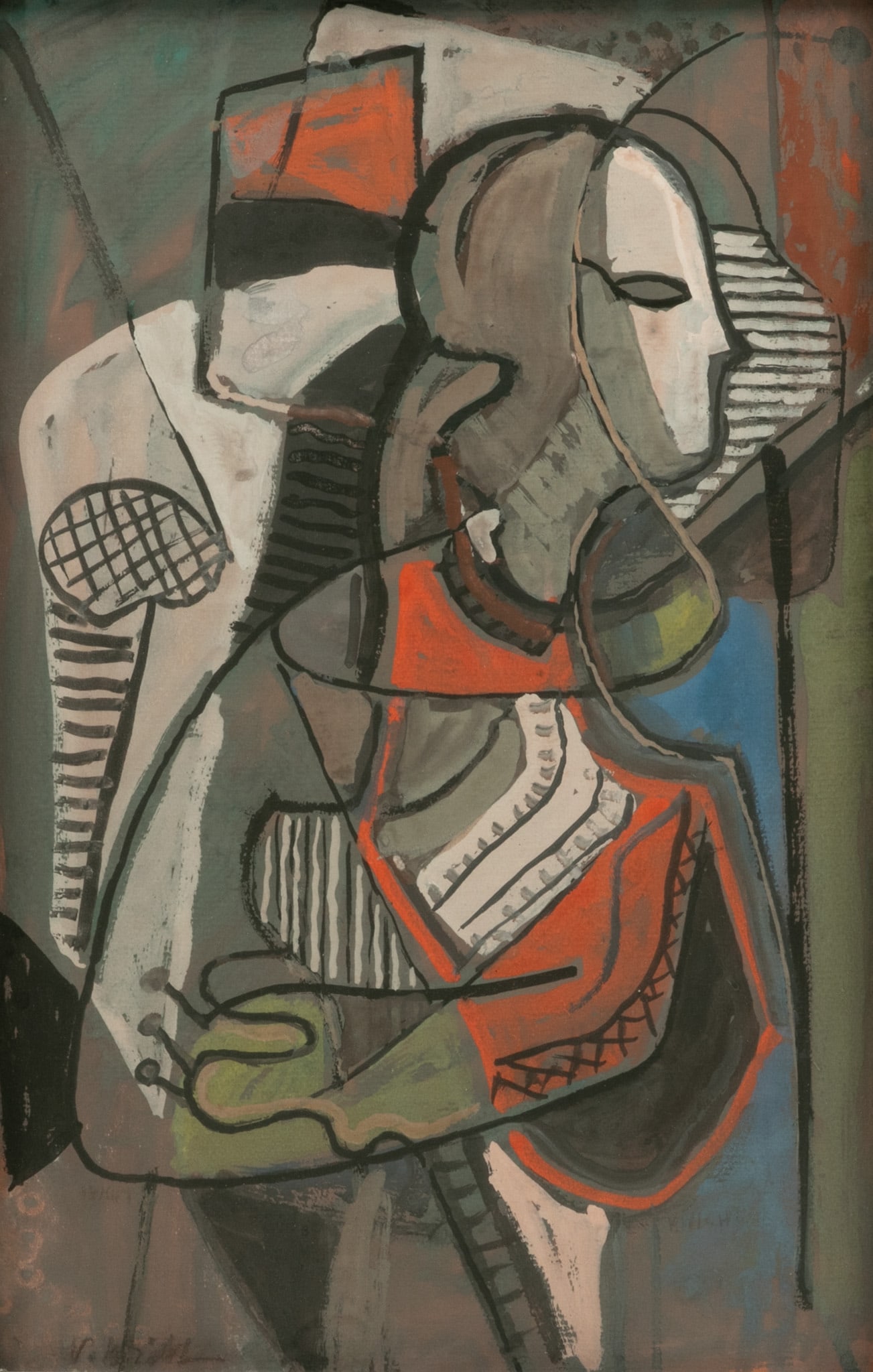 John Von Wicht (German, 1888-1970) Gouache, 'Woman Looking Out of Window', H 20" W 13": John Von Wicht (German, 1888-1970) Gouache, 'Woman Looking Out of Window', H 20" W 13" Signed lower left, wood framed. On paper under glass. Kleeman Galleries, New York label on reverse. Provena
