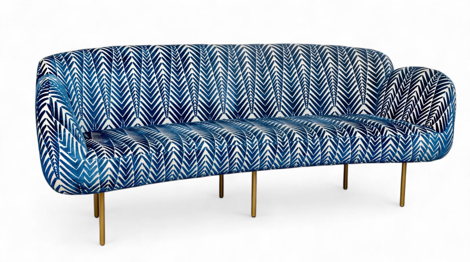 Nika Zupanc (Slovenian, B. 1974) for Sé Collections (London), 'Stardust' Sofa with Zebra Silver: Nika Zupanc (Slovenian, B. 1974) for Sé Collections (London), 'Stardust' Sofa with Zebra Silver Blue Upholstery, Ca. 2015, H 34" W 90" Depth 32" Elegant, curved design upholstered with Schumacher