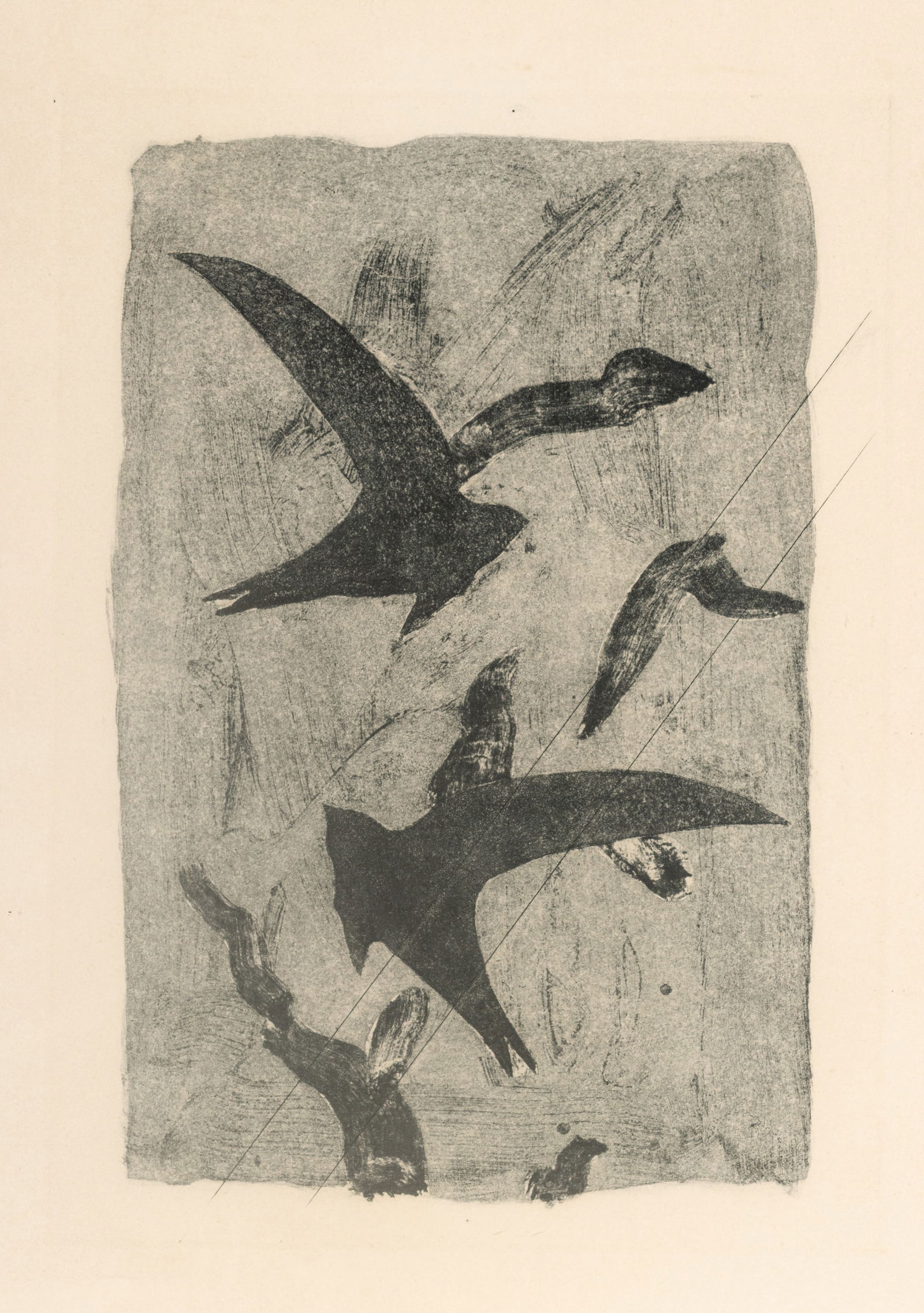 Georges Braque (French, 1882-1963) Etching on Light Cream Wove Paper 'Birds in Flight', H 13.5" W: Georges Braque (French, 1882-1963) Etching on Light Cream Wove Paper 'Birds in Flight', H 13.5" W 9.5" Frame Size: H 20.5" W 16.5" Collectors Guild Edition (paper label affixed verso), unsigned (as is