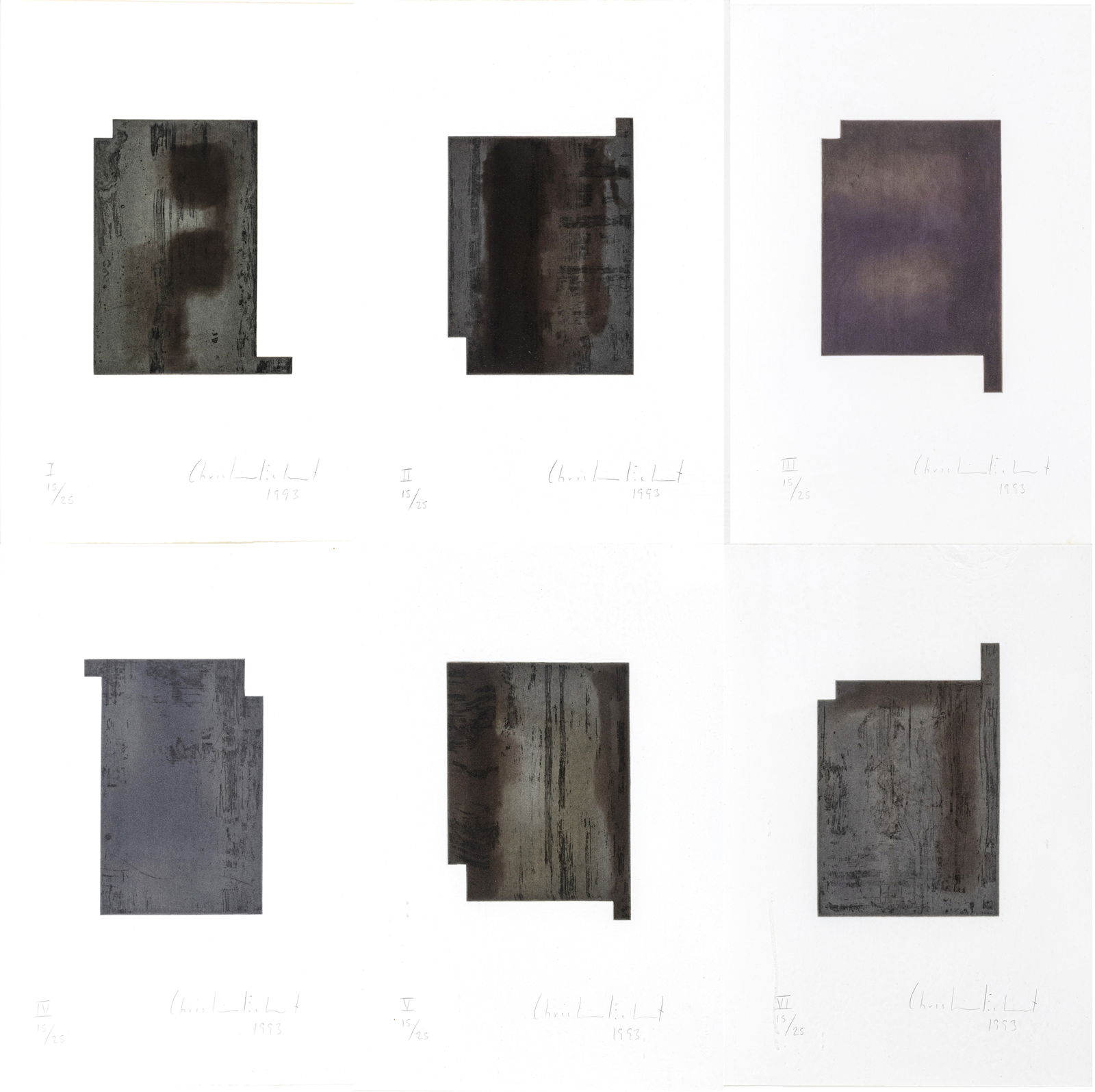 Christian Eckart (Canadian, B. 1959) Aquatint with Spit Bite And Softground Etching on Rives BFK: Christian Eckart (Canadian, B. 1959) Aquatint with Spit Bite And Softground Etching on Rives BFK 1993, 'The Powder-Cord Cycle', H 15" W 10" Frame Size: H 17.75" W 13" 6 PCS Each work is signed and dat