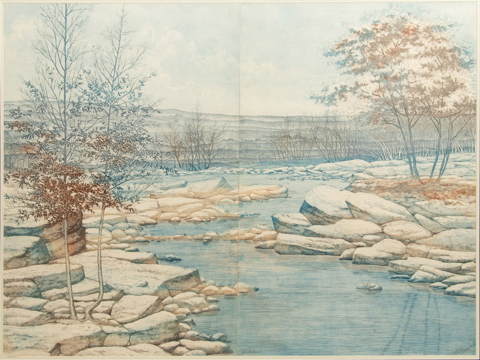 Franklin Galambos (American, 1944-2018) Work on Paper 'Rock Creek, West Virginia', H 35" W 46" Frame: Franklin Galambos (American, 1944-2018) Work on Paper 'Rock Creek, West Virginia', H 35" W 46" Frame Size: H 43" W 54" Signed lower right. Provenance: Property from a Prominent Prints & Multiples Col