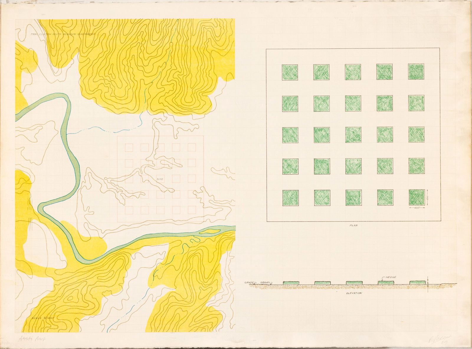 Robert Morris (American, 1931-2018) Lithograph in Colors on Wove Paper, 1969, 'Hedges And Gravel', H: Robert Morris (American, 1931-2018) Lithograph in Colors on Wove Paper, 1969, 'Hedges And Gravel', H 22.2" W 30" Signed in pencil, dated and annotated Artist's proof (aside from the edition of 125), p