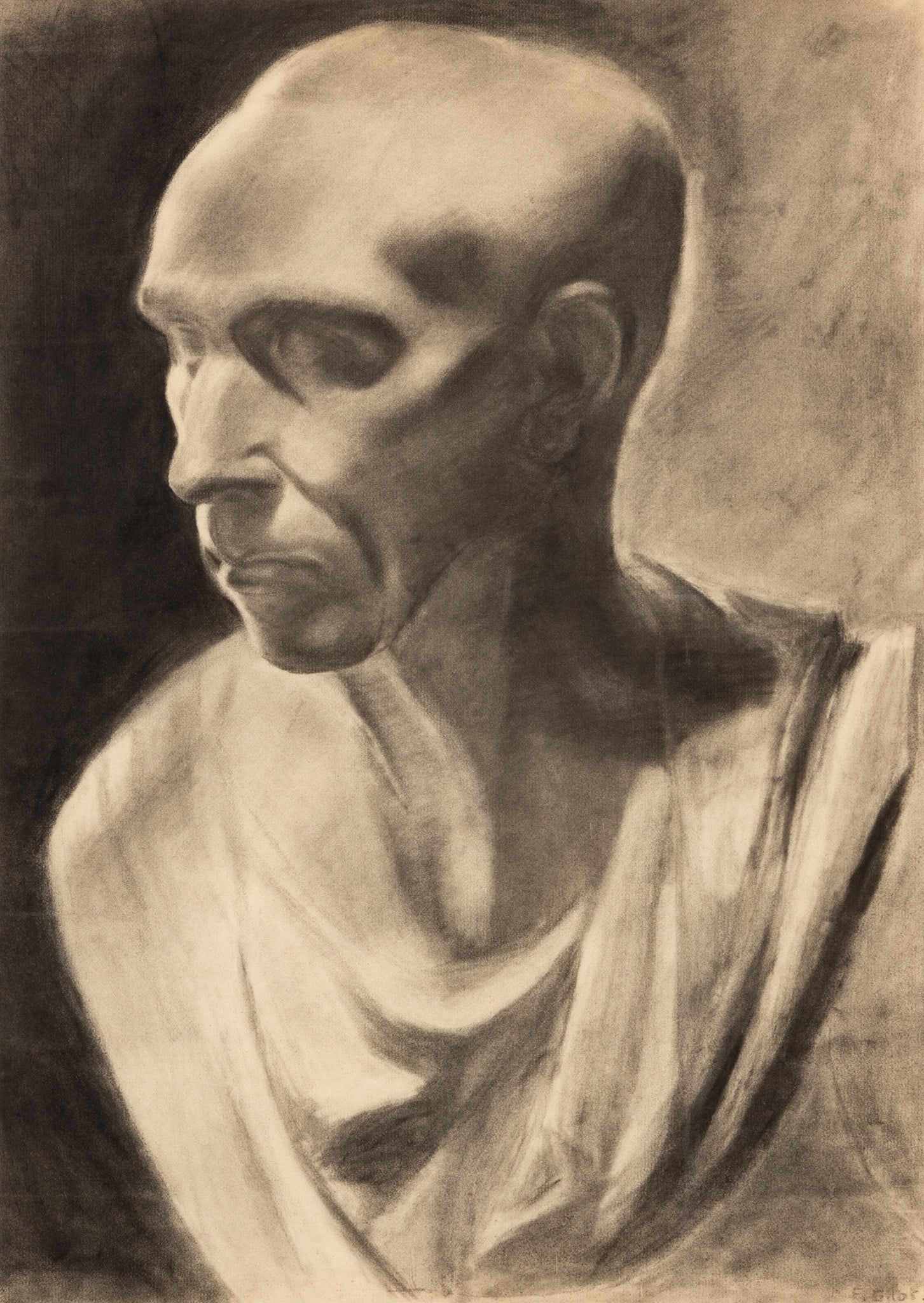 Francoise Gilot (French, 1921-2023) Charcoal on Paper, Portrait of a Man, Ca. 1934, 'Buste En: Francoise Gilot (French, 1921-2023) Charcoal on Paper, Portrait of a Man, Ca. 1934, 'Buste En Platre', H 24.75" W 18.75" Frame Size: H 34.5" W 27.5" 1 PC Signed Lower right 'F. Gilot' and signed, date