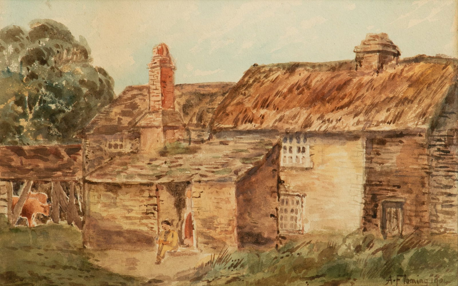 Alexander M Fleming (Candaian, 1872-1929) Watercolor on Wove Paper 1904, 'A Country Home', H 7" W (1 of 4)