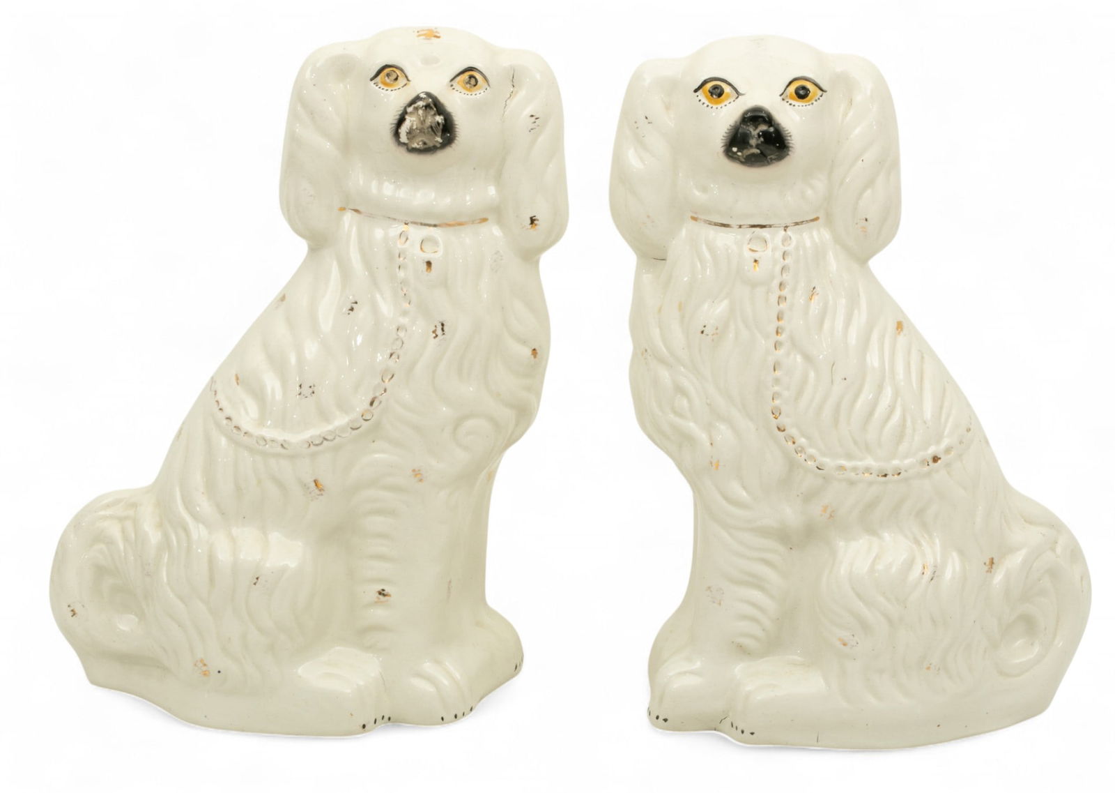 English Staffordshire Pottery Large Spaniels 20th C., H 14.5" W 10" L 5" 2 PCS (1 of 4)