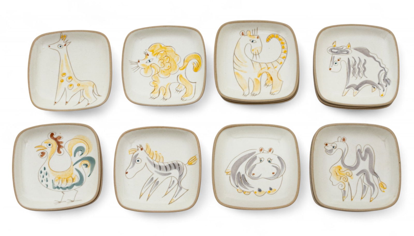 Glidden Pottery (American) 'Menagerie' Glazed Earthenware Plates, 1950s, H 5.5" W 5.5" 15 PCS (1 of 6)