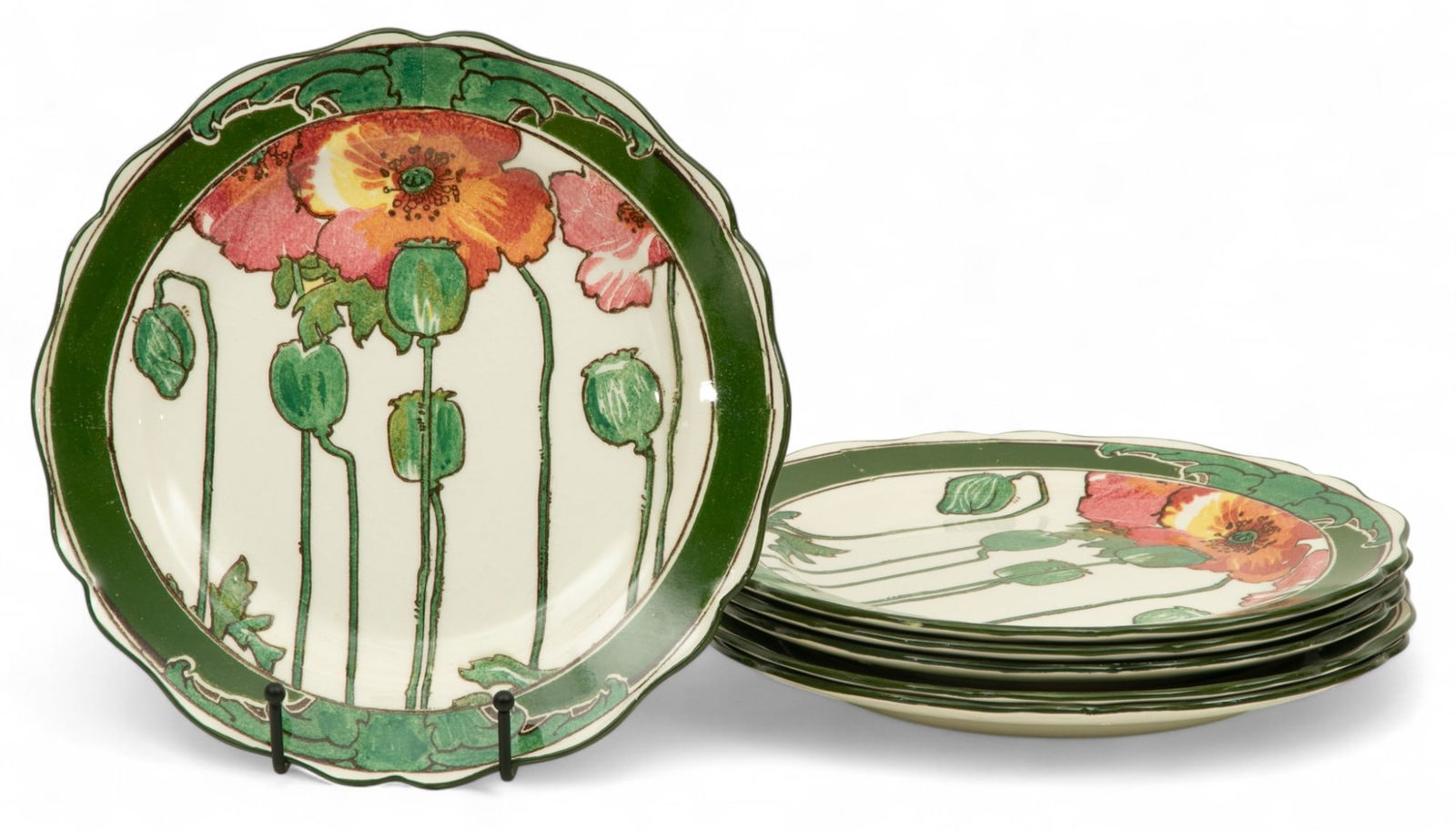 Royal Doulton (English, B. 1815) Ceramic Poppy Plates Dia. 9.5" 6 PCS (1 of 3)