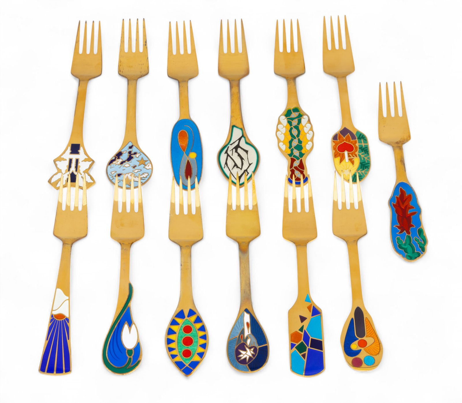 A. Michelsen (Danish) Gilded Sterling Silver And Enamel Christmas Forks 1990 - 2002, L 6.5" 13 PCS (1 of 3)